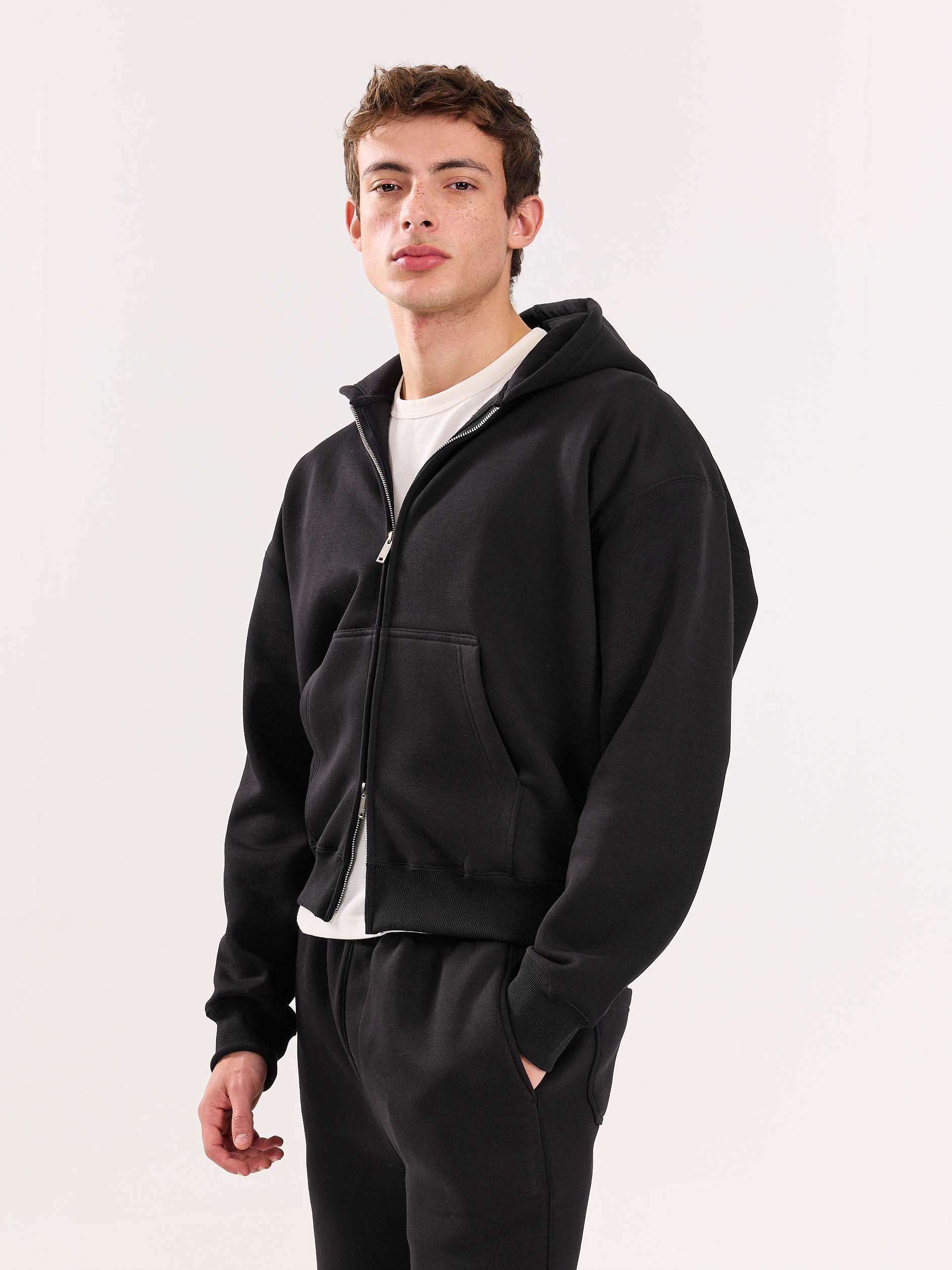 Black Cropped Zip-Up Hoodie - Image 7