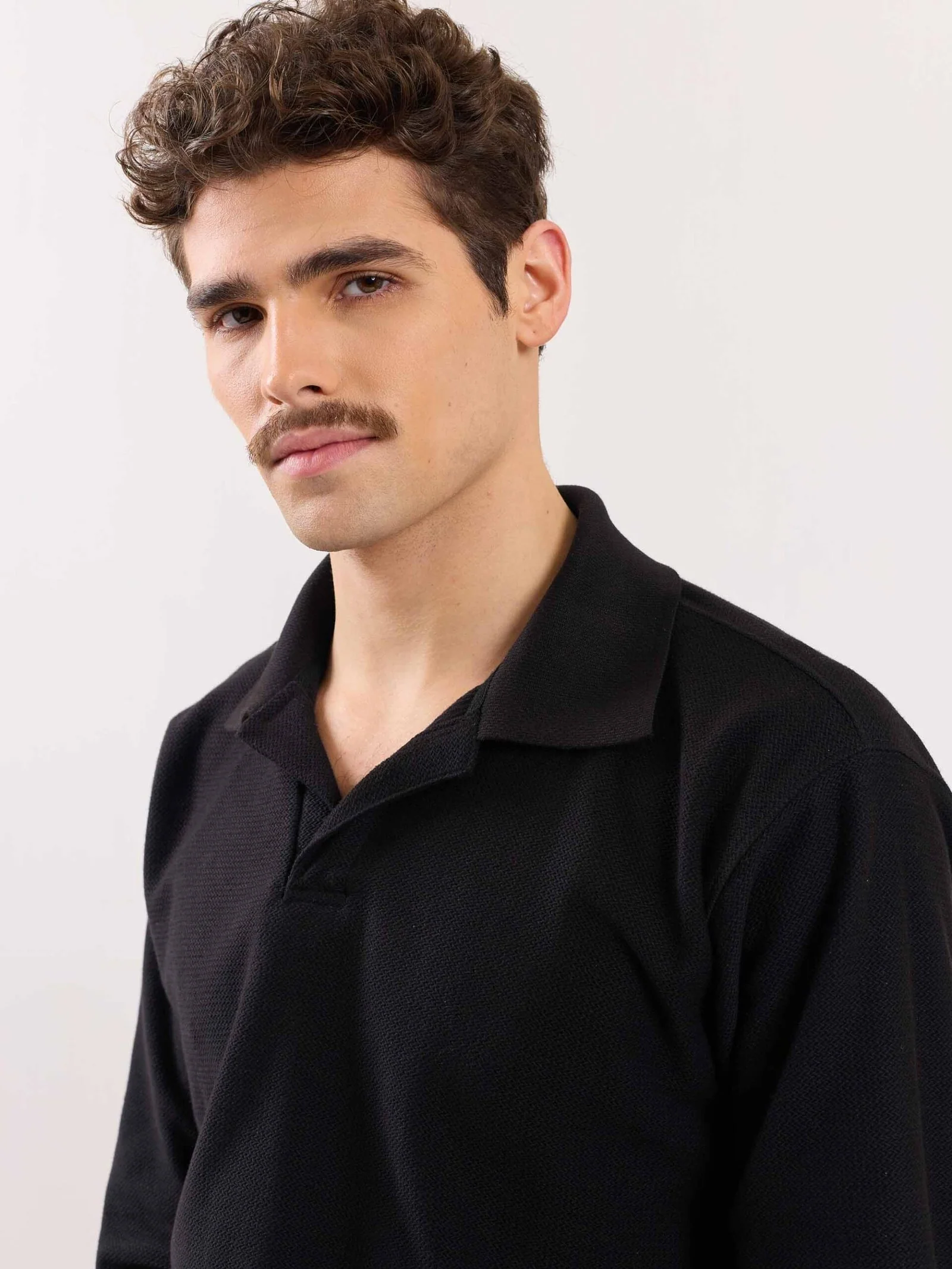 Black Jacquard Knit Polo T-shirt - Image 3