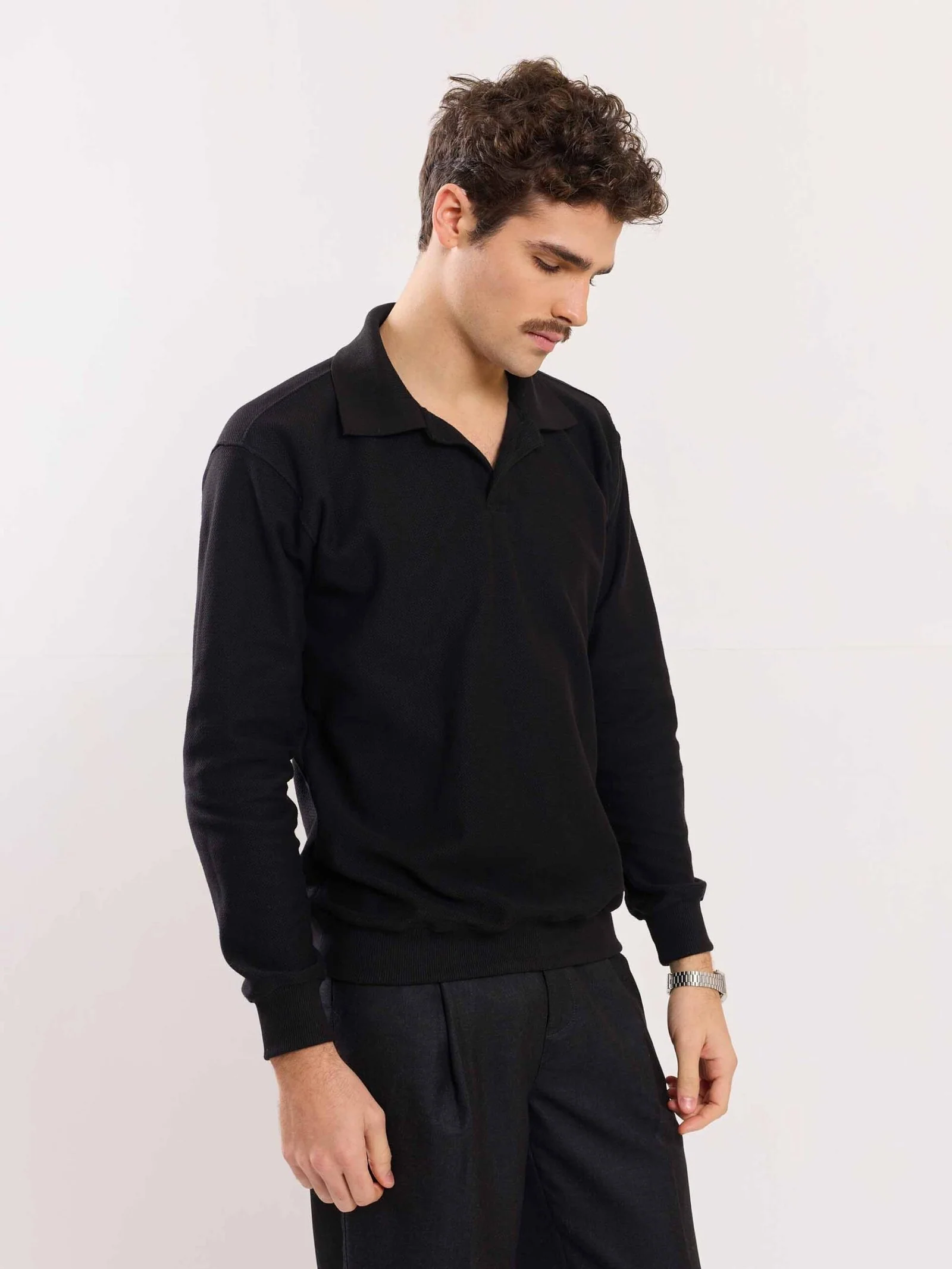Black Jacquard Knit Polo T-shirt - Image 5