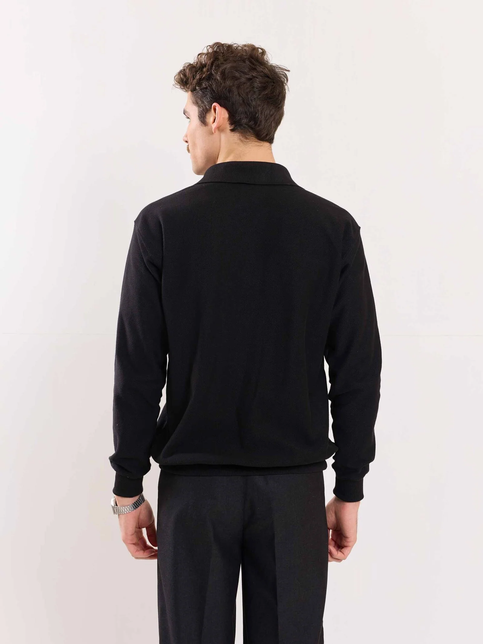Black Jacquard Knit Polo T-shirt - Image 6