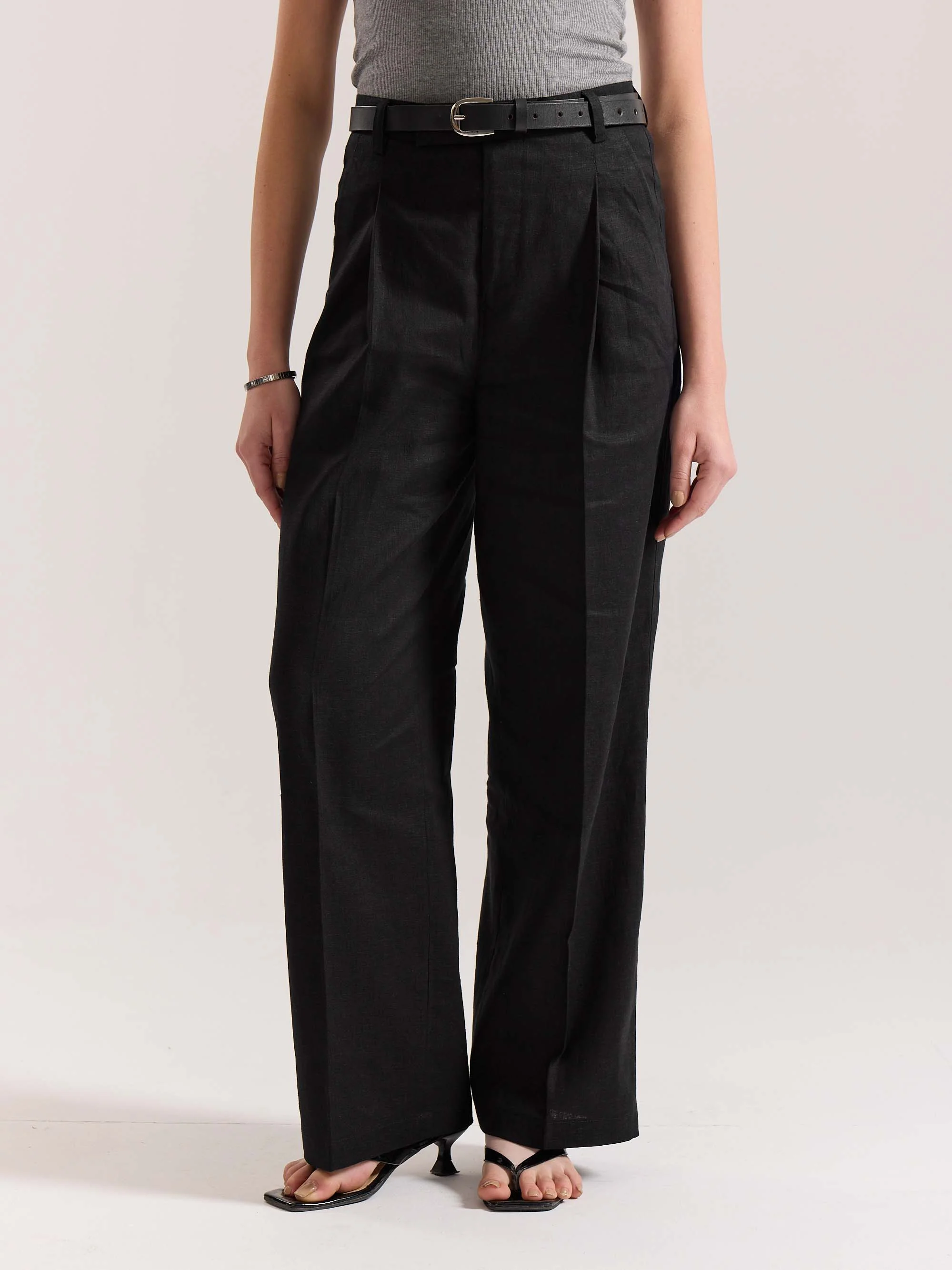 Black Linen Baggy Fit Trousers - Image 4