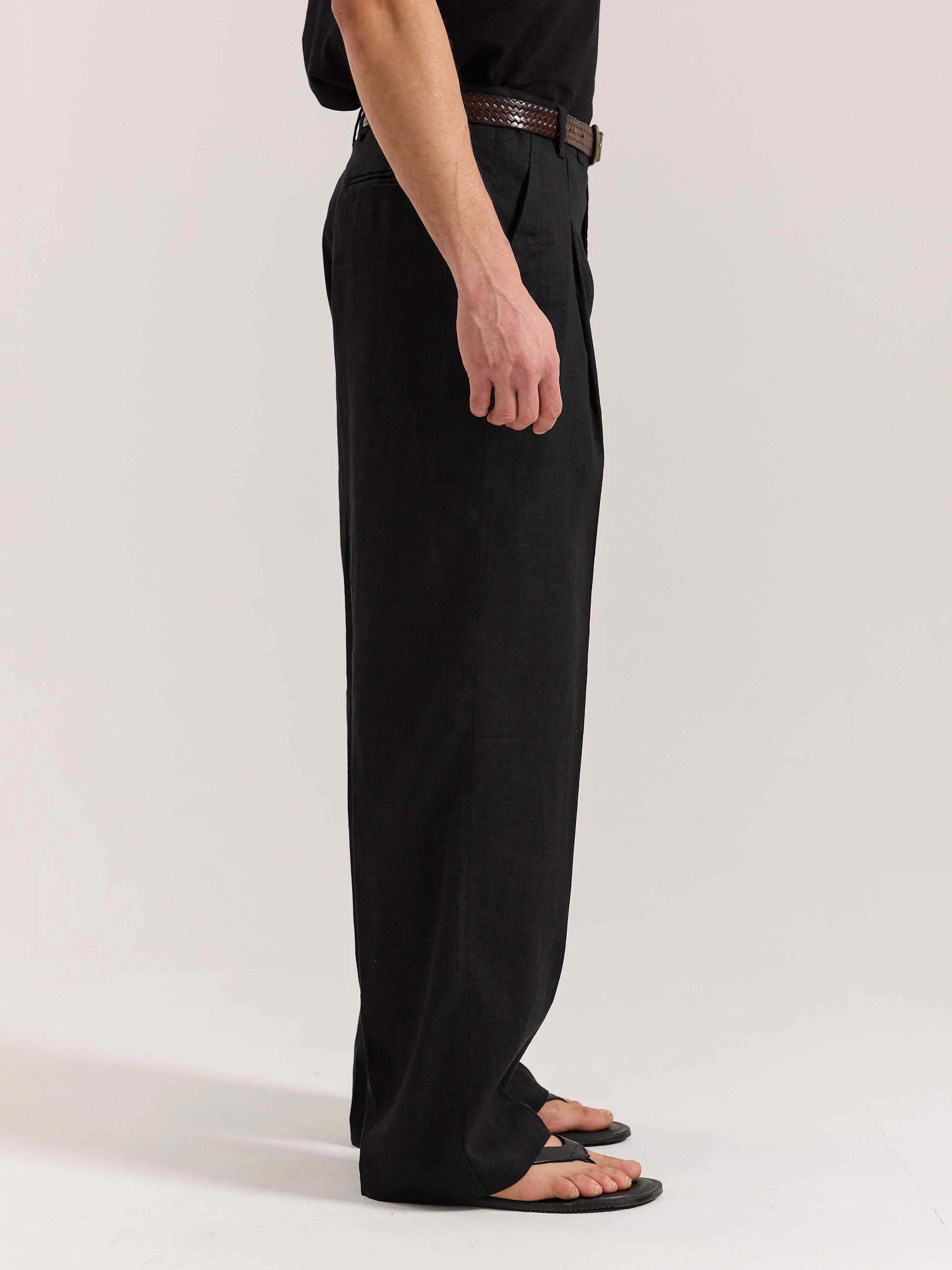 Black Linen Baggy Fit Trousers - Image 5