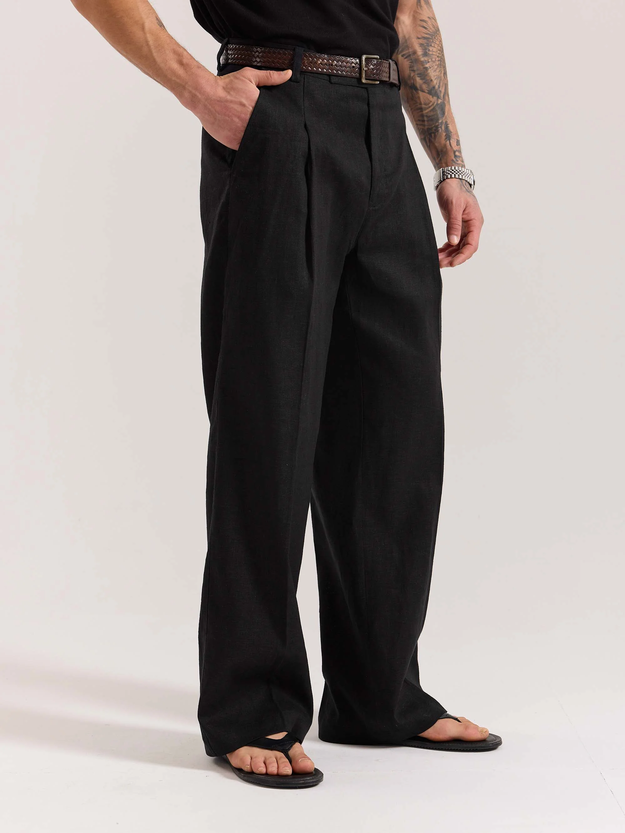 Black Linen Baggy Fit Trousers - Image 6