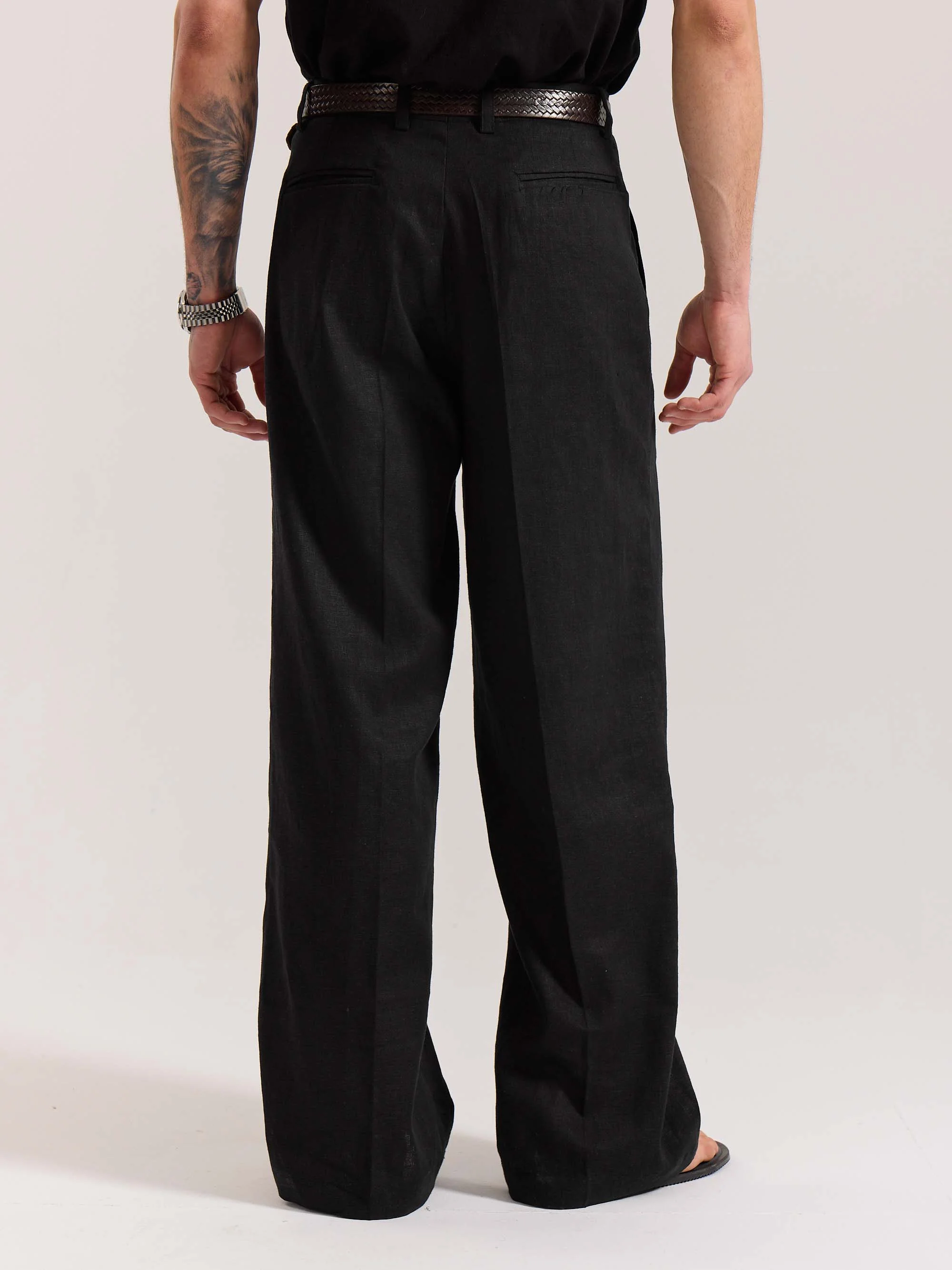 Black Linen Baggy Fit Trousers - Image 8