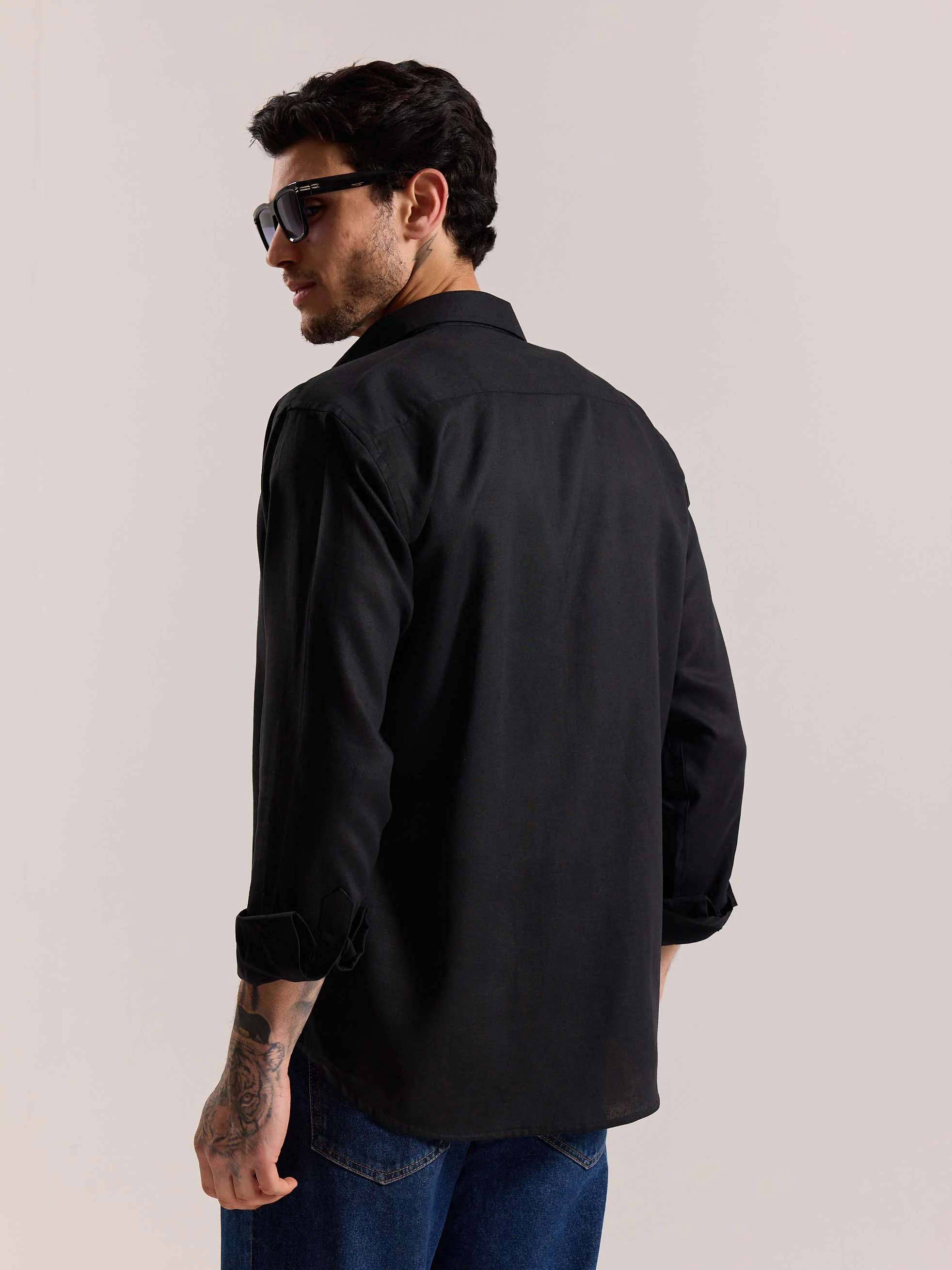 Black Linen-blend Shirt - Image 8