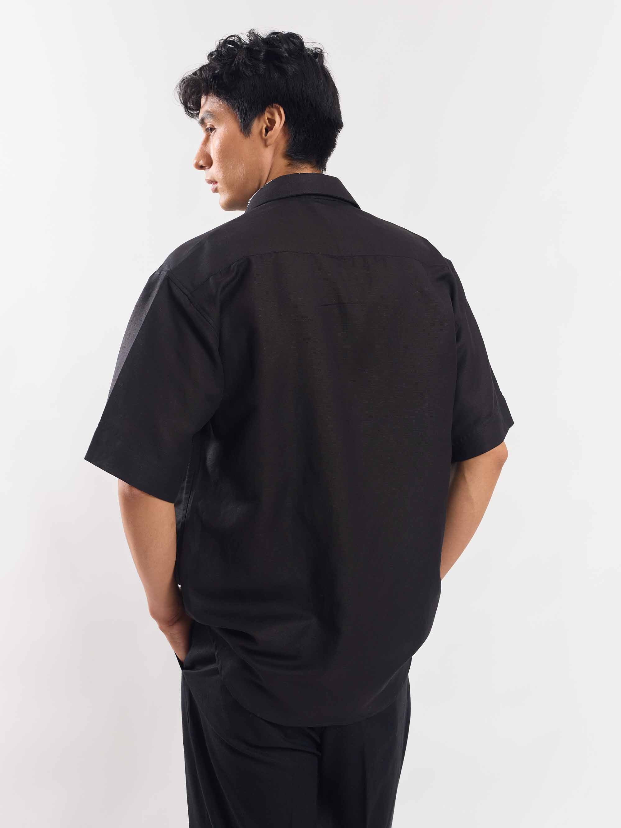 Black Half Sleeve Linen Shirt - Image 6