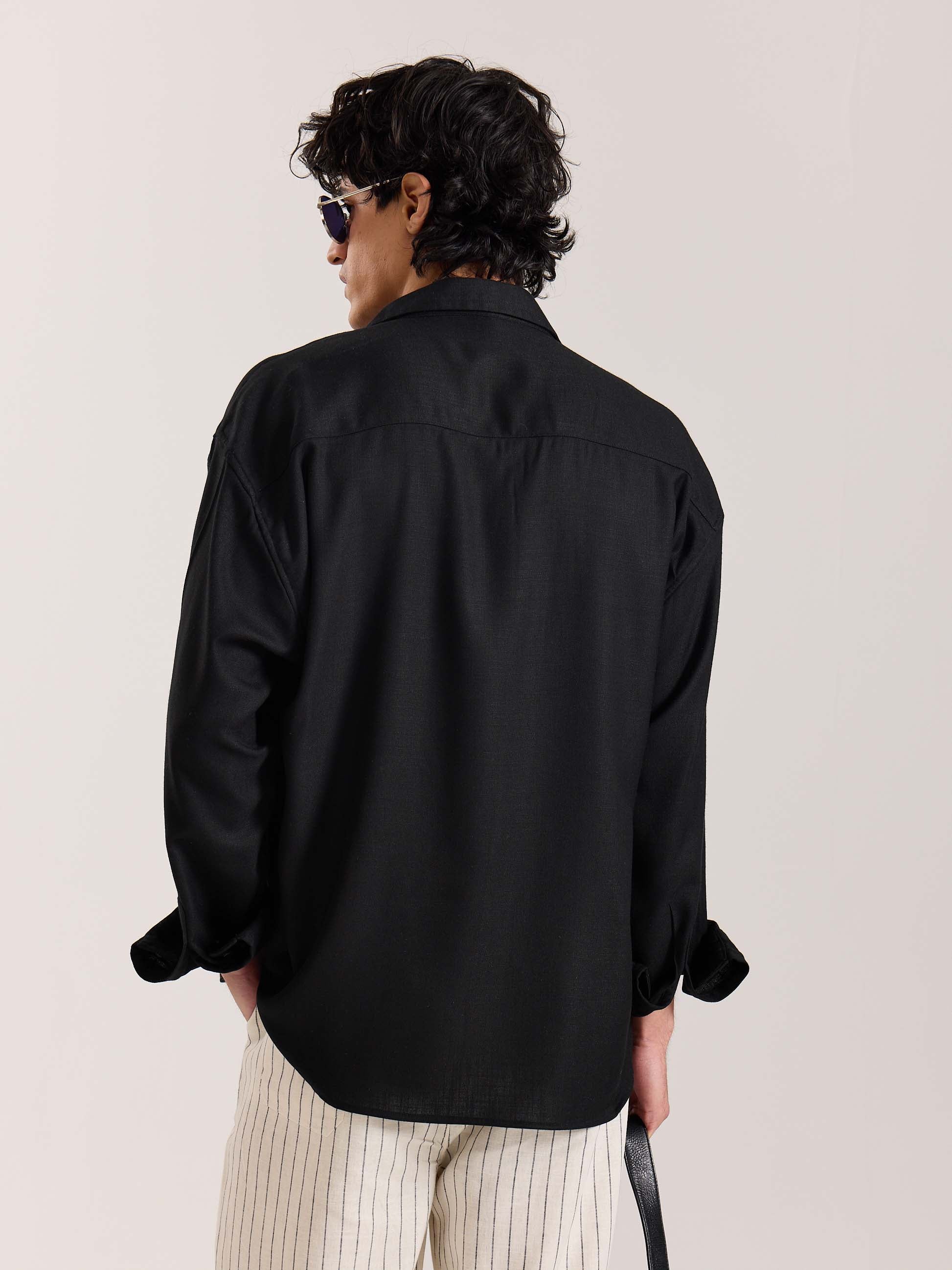 Black Linen Cropped Shirt - Image 6