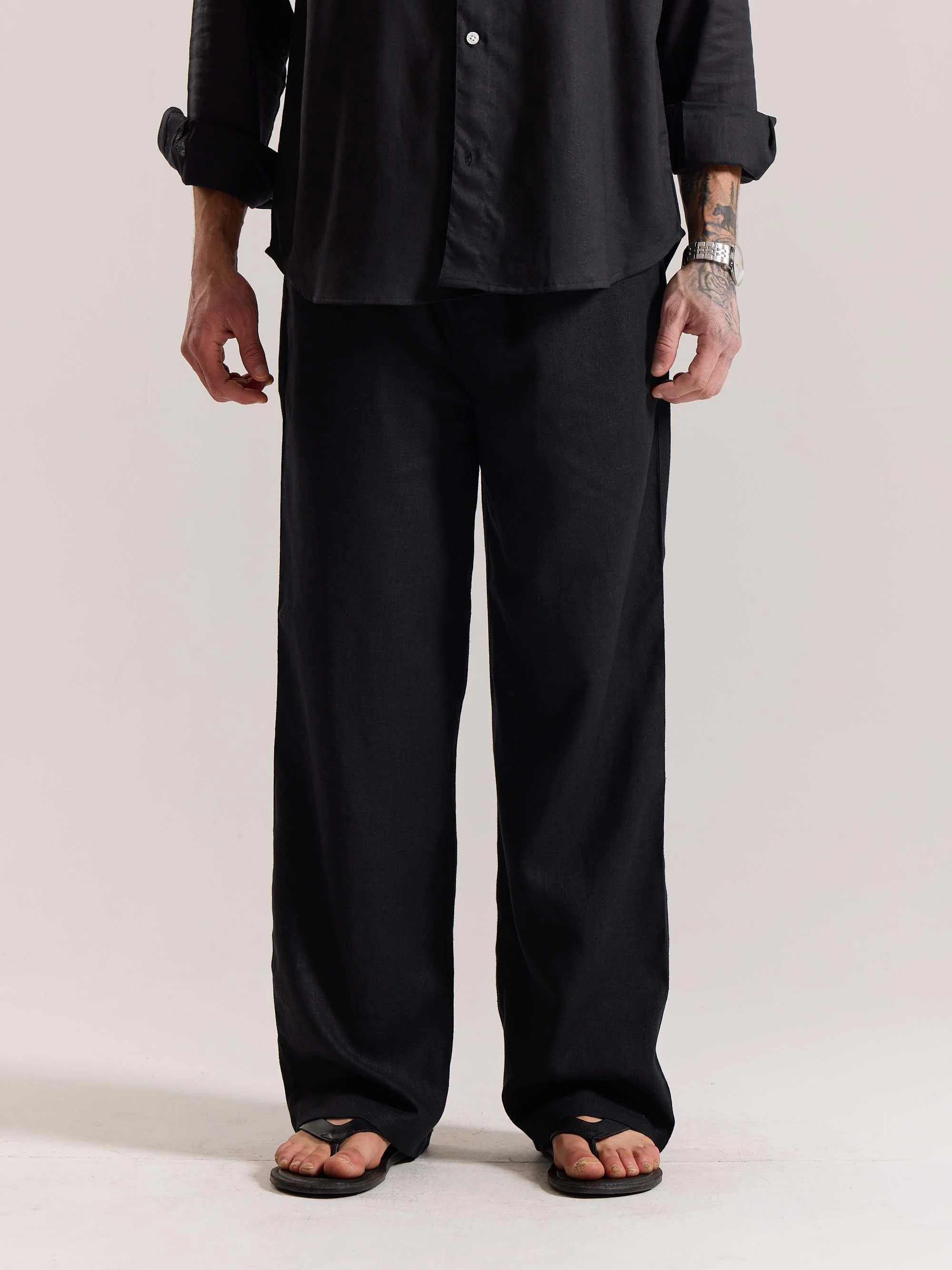 Black Linen Pull-on Pants (Pre-order) - Image 3