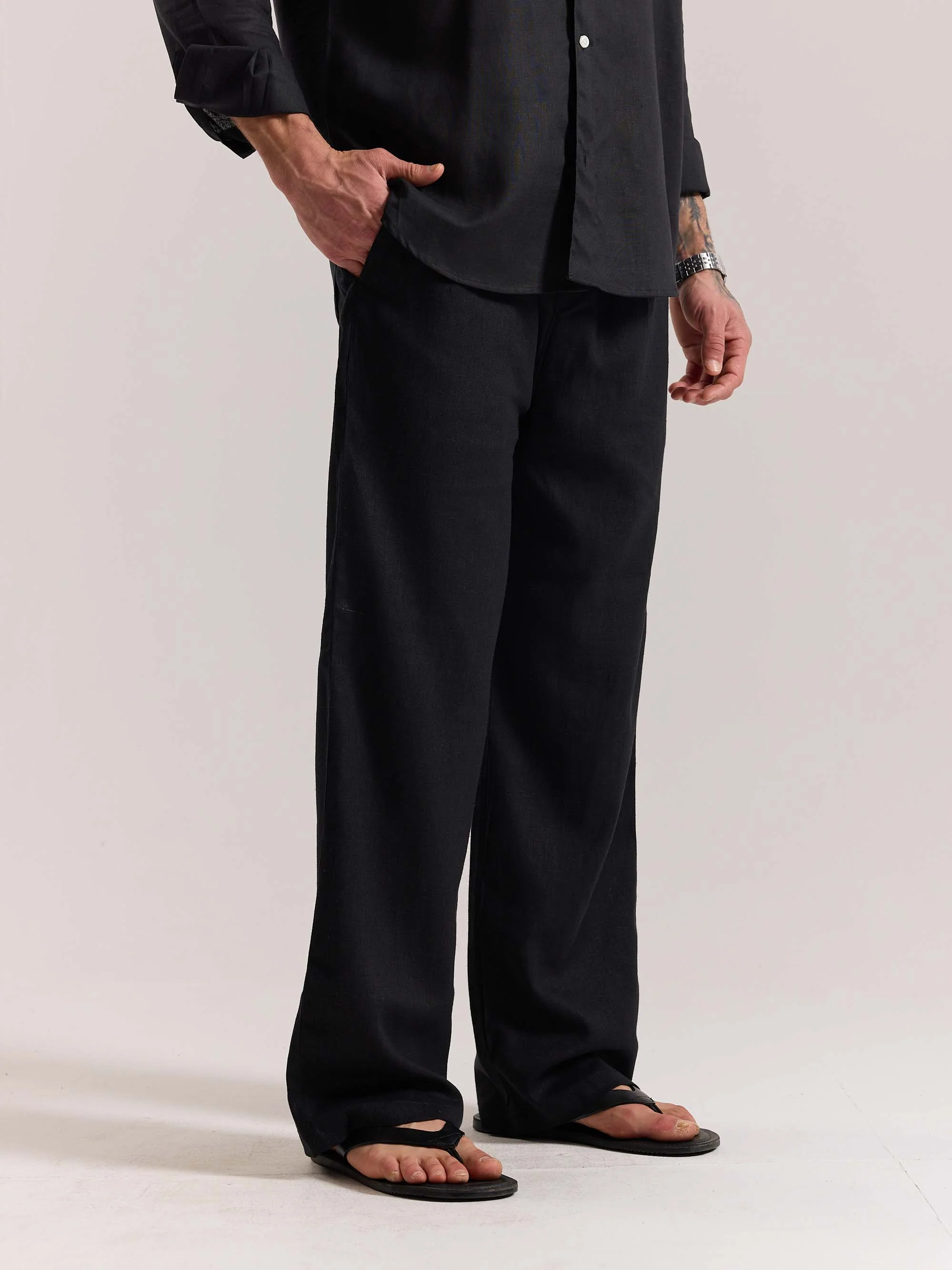 Black Linen Pull-on Pants (Pre-order) - Image 5