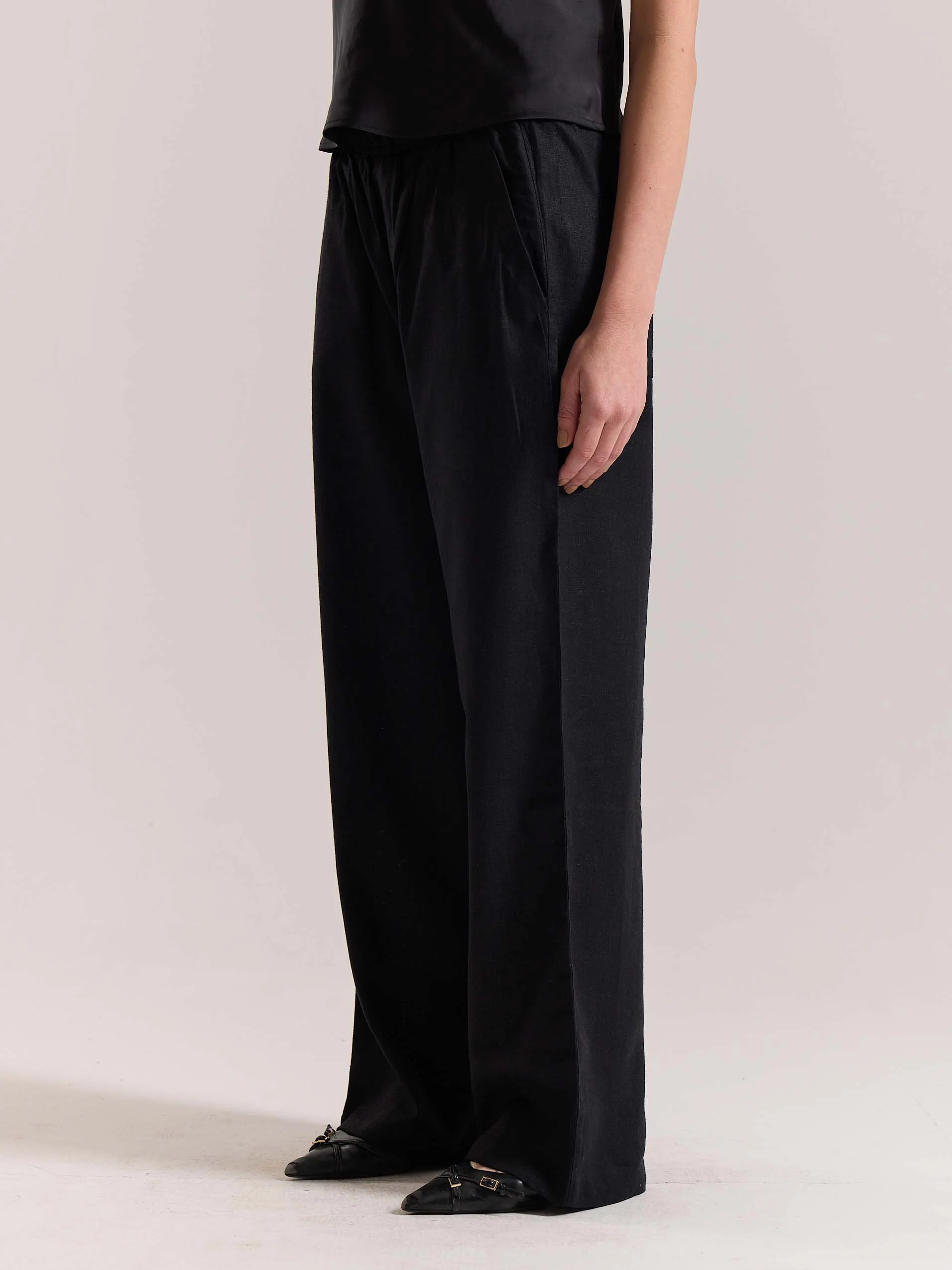 Black Linen Pull-on Pants (Pre-order) - Image 7