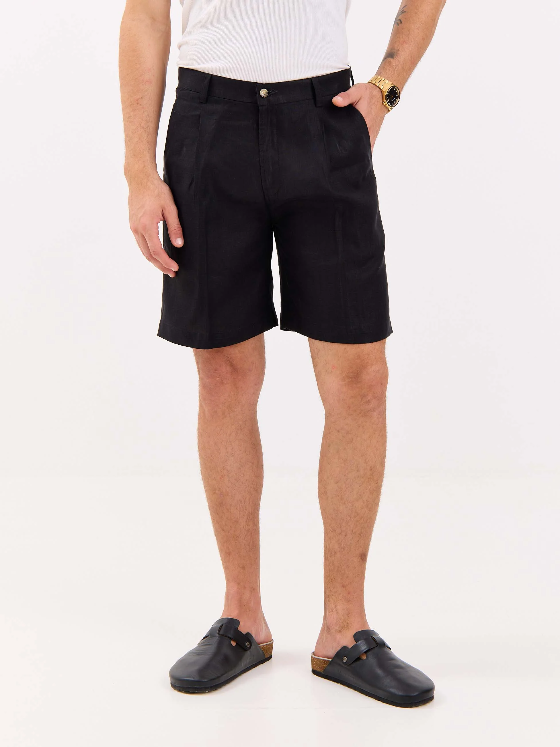 Black Linen Trouser Shorts - Image 5