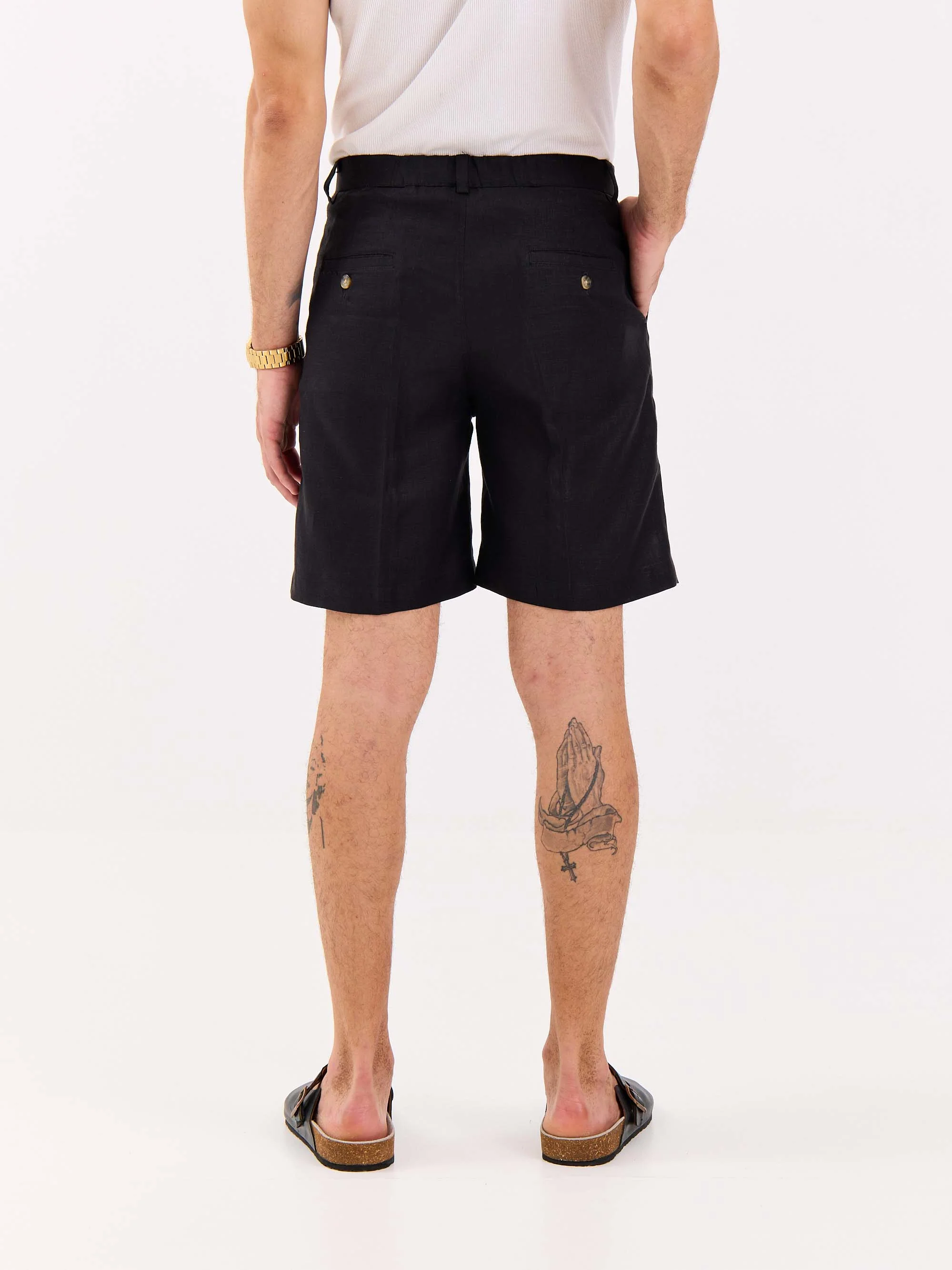 Black Linen Trouser Shorts - Image 7
