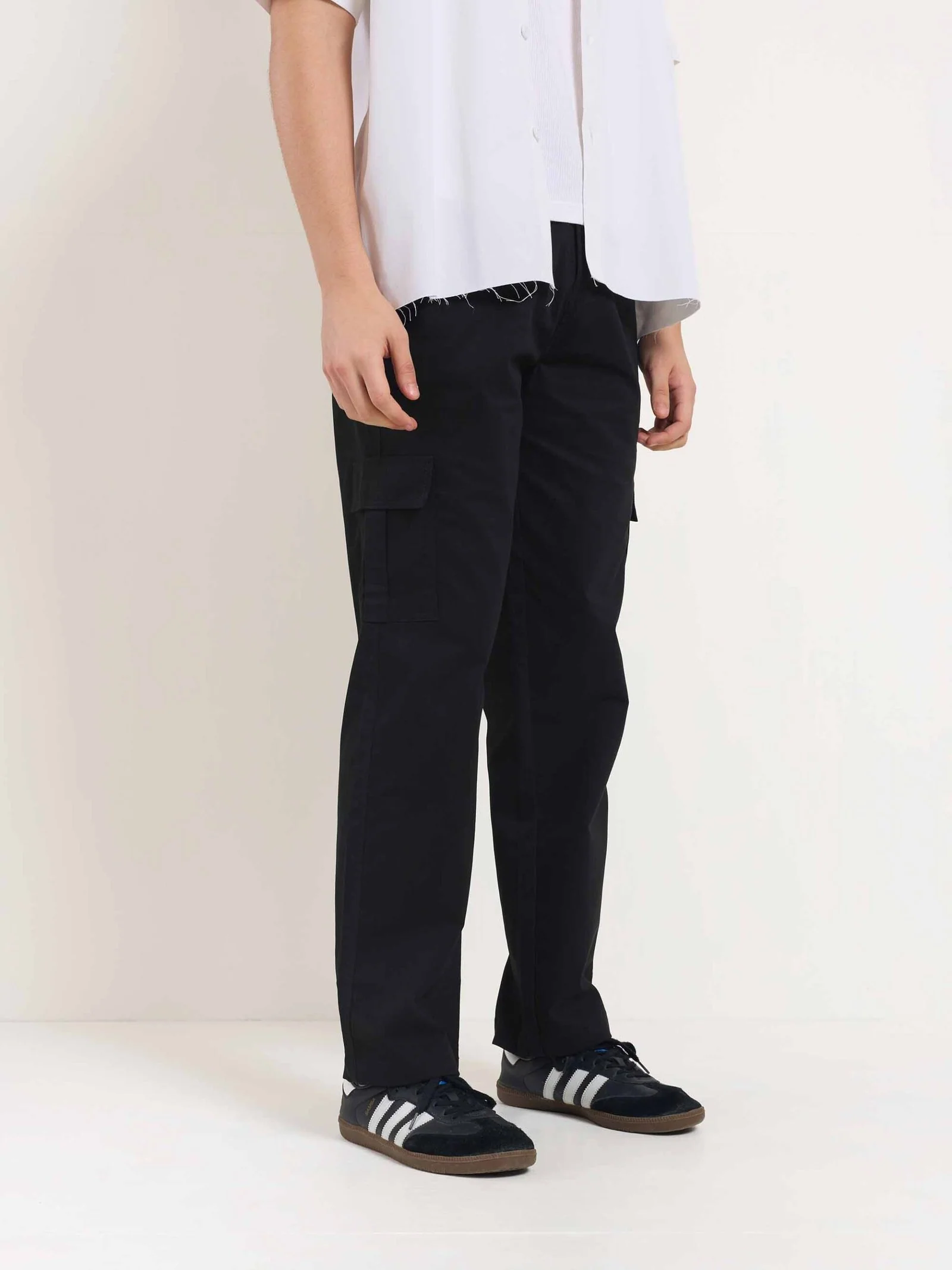 Black Loose Fit Twill Cargo Trousers - Image 3