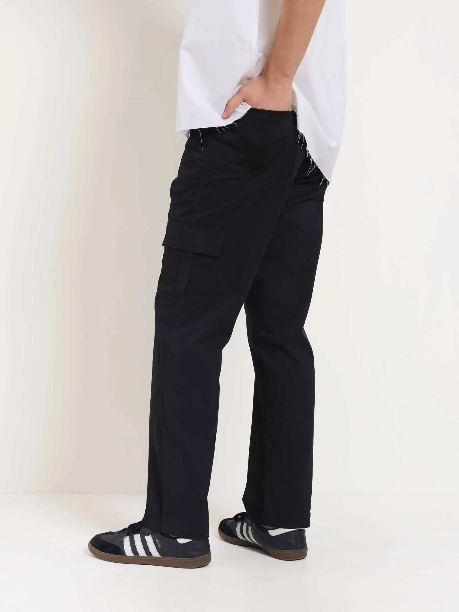 Black Loose Fit Twill Cargo Trousers - Image 4