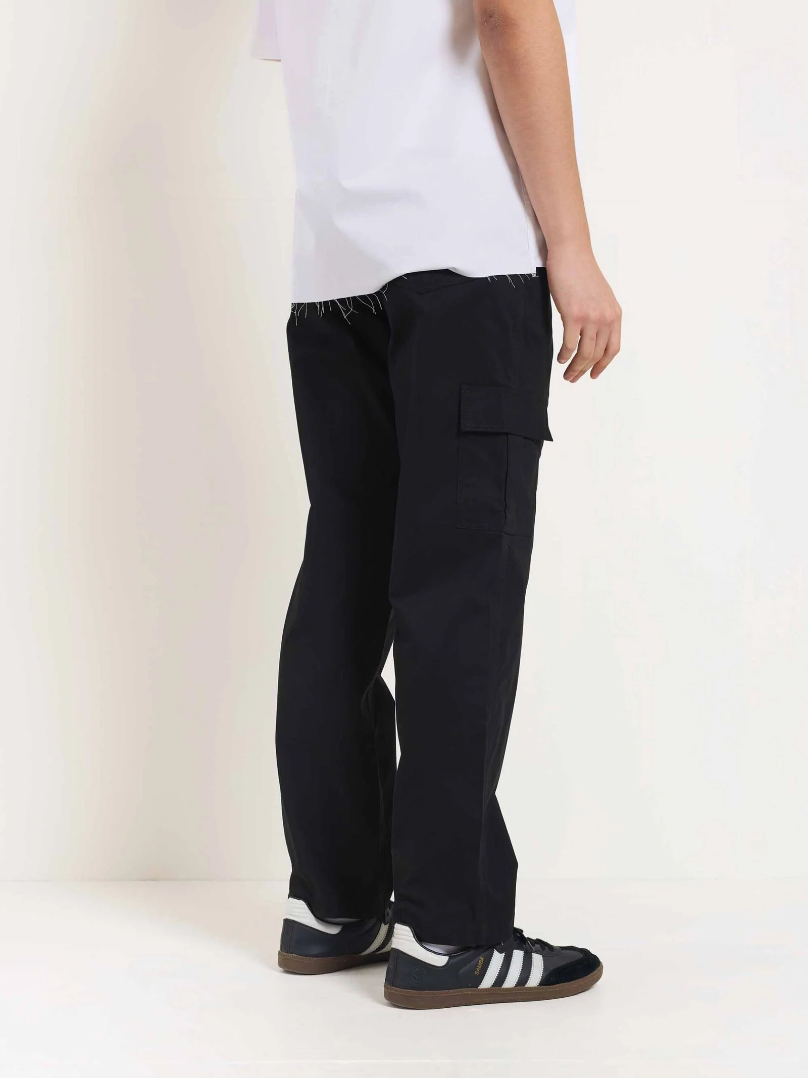 Black Loose Fit Twill Cargo Trousers - Image 5