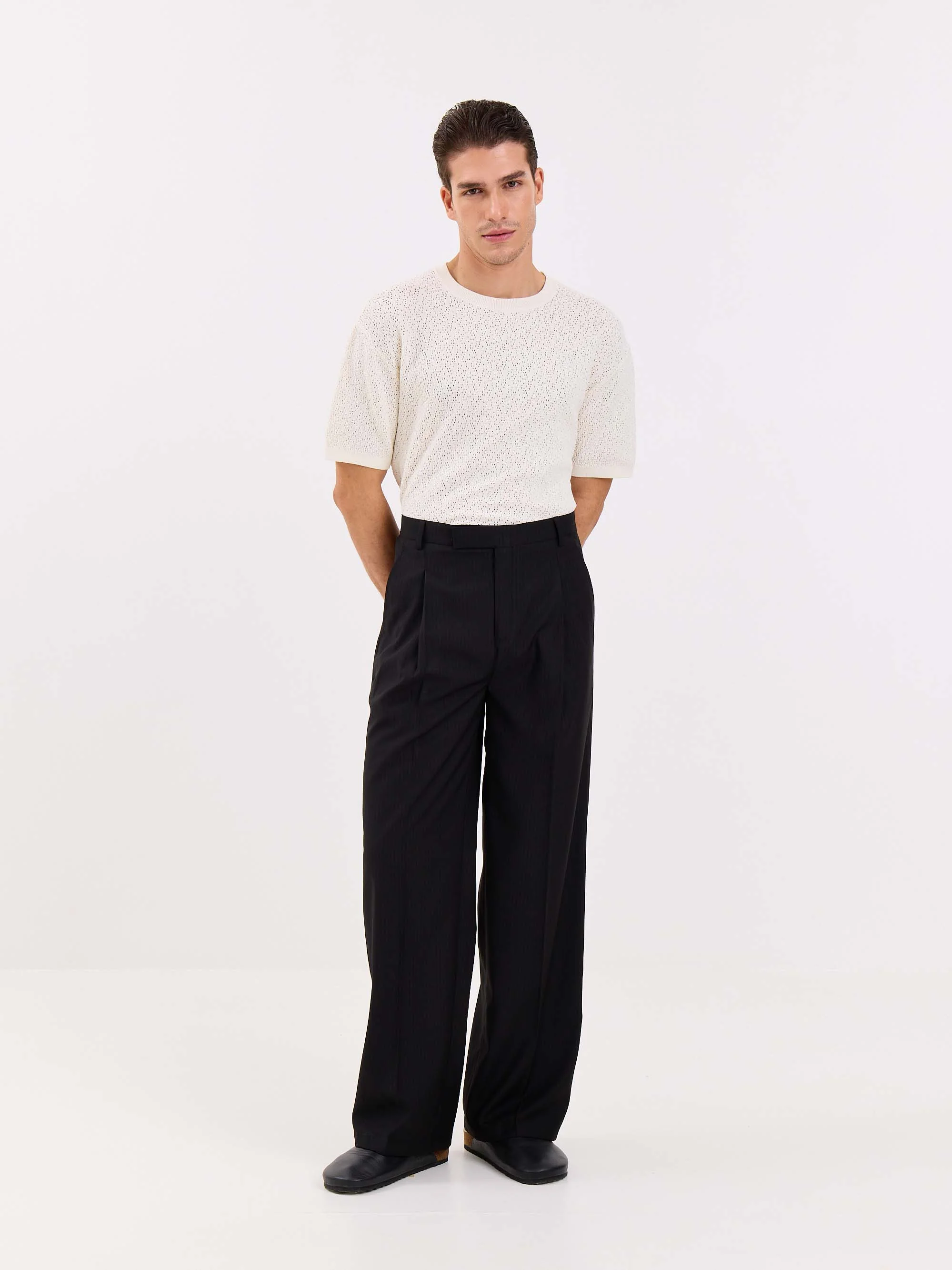 Black Pinstriped Baggy Fit Trousers - Image 4