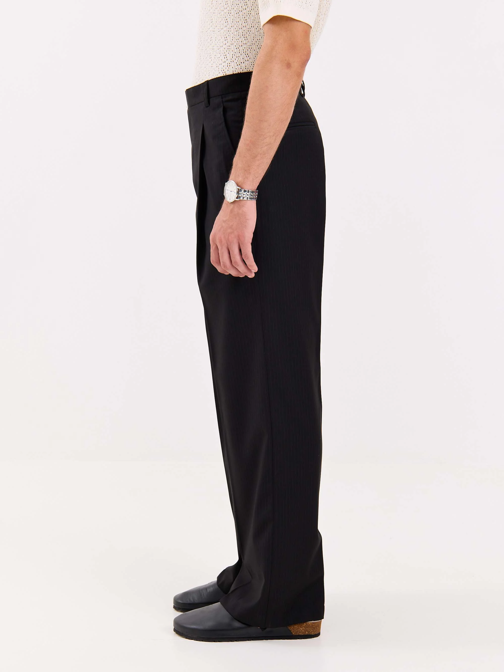 Black Pinstriped Baggy Fit Trousers - Image 6