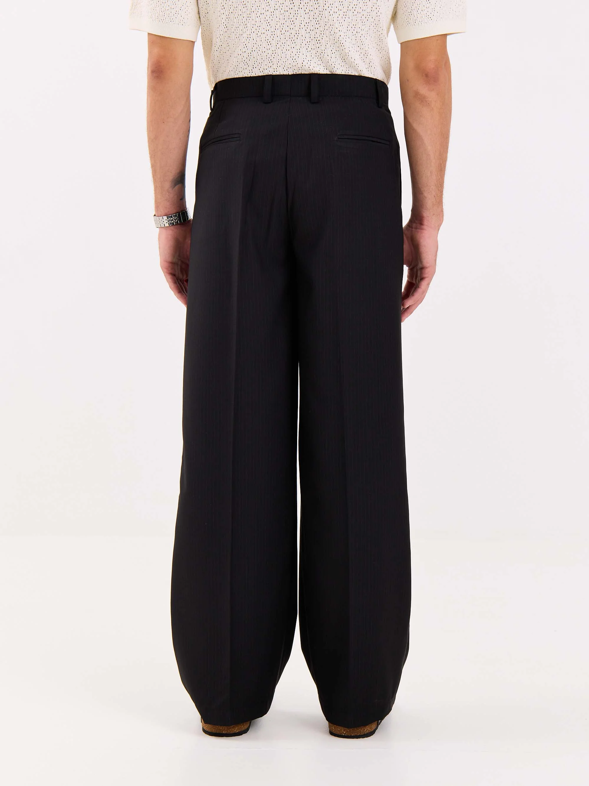 Black Pinstriped Baggy Fit Trousers - Image 8
