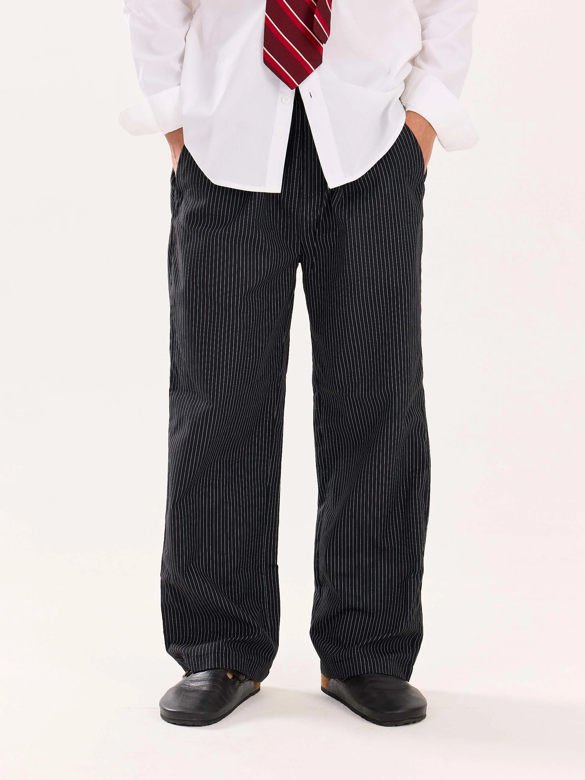 Black Pinstriped Poplin Pull-on Pants - Image 3
