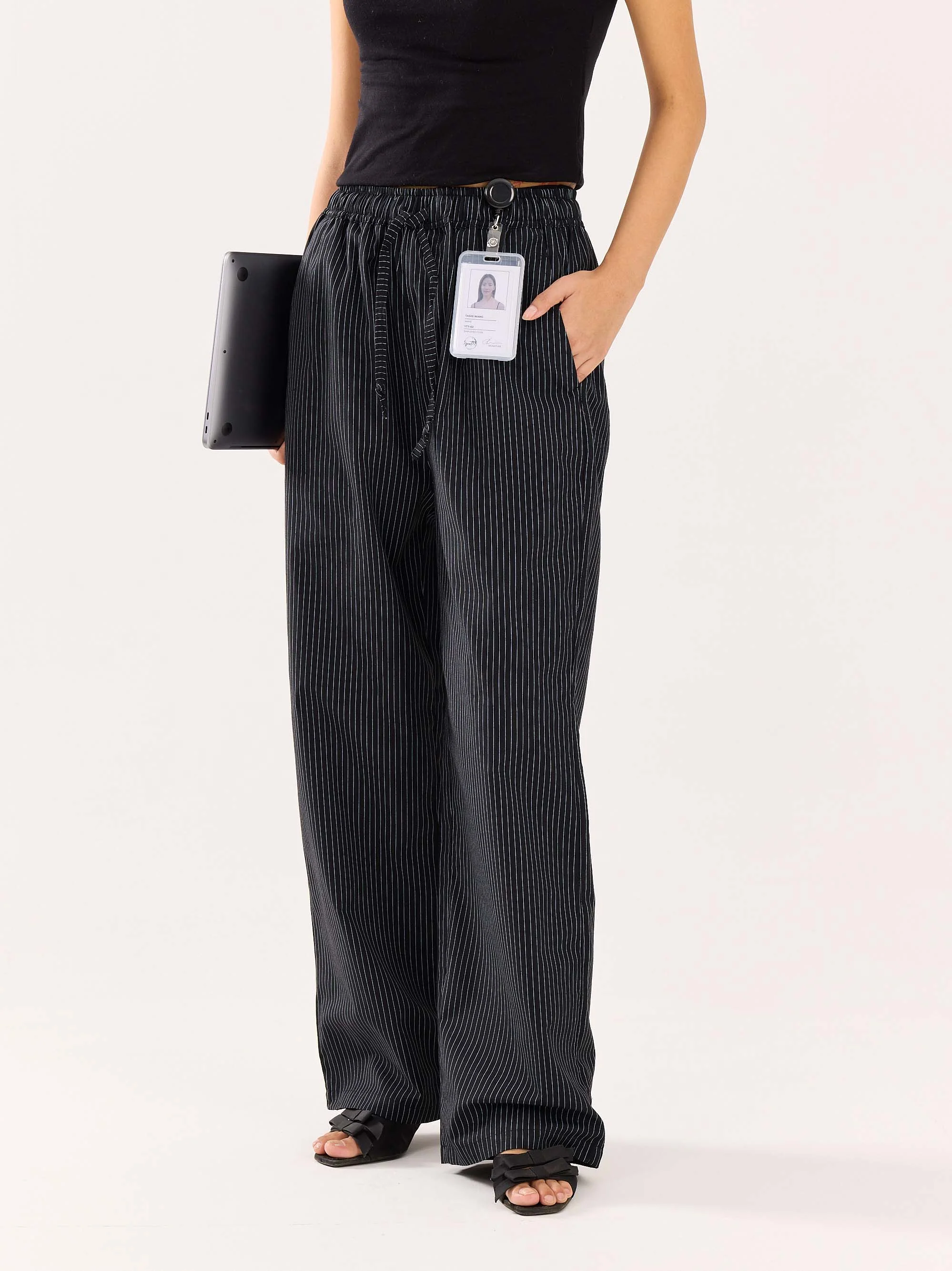 Black Pinstriped Poplin Pull-on Pants - Image 4