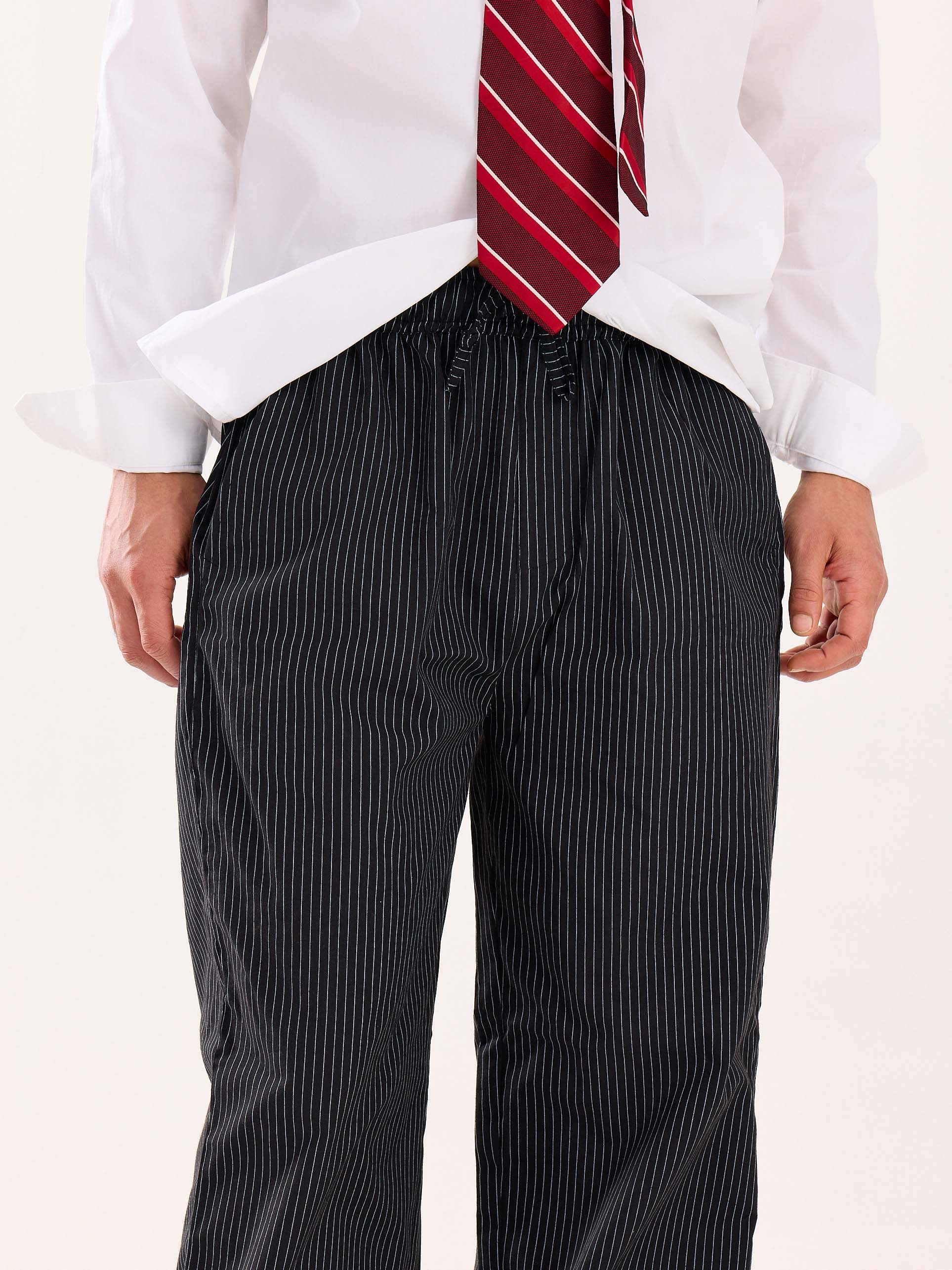 Black Pinstriped Poplin Pull-on Pants - Image 5