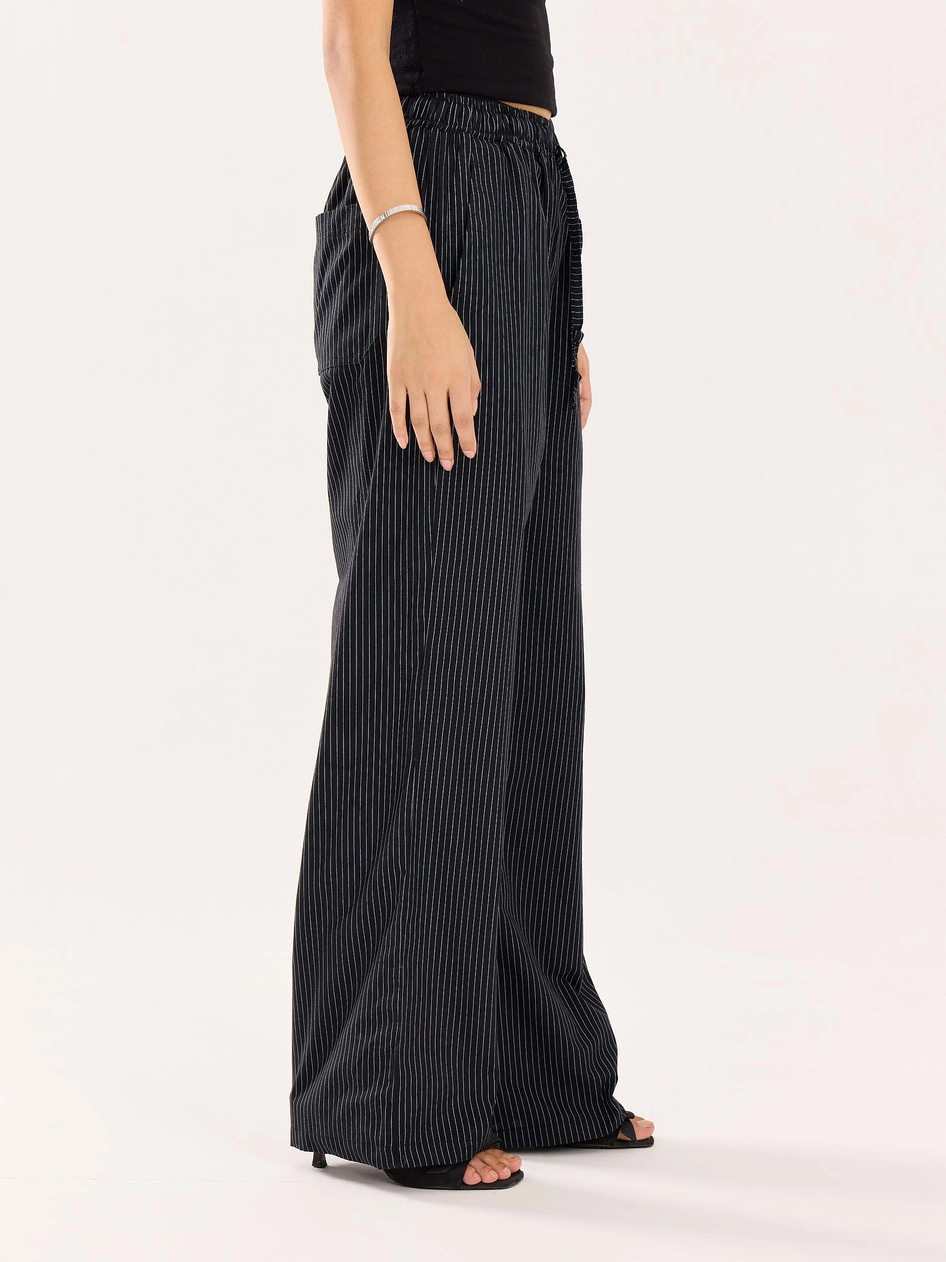 Black Pinstriped Poplin Pull-on Pants - Image 6