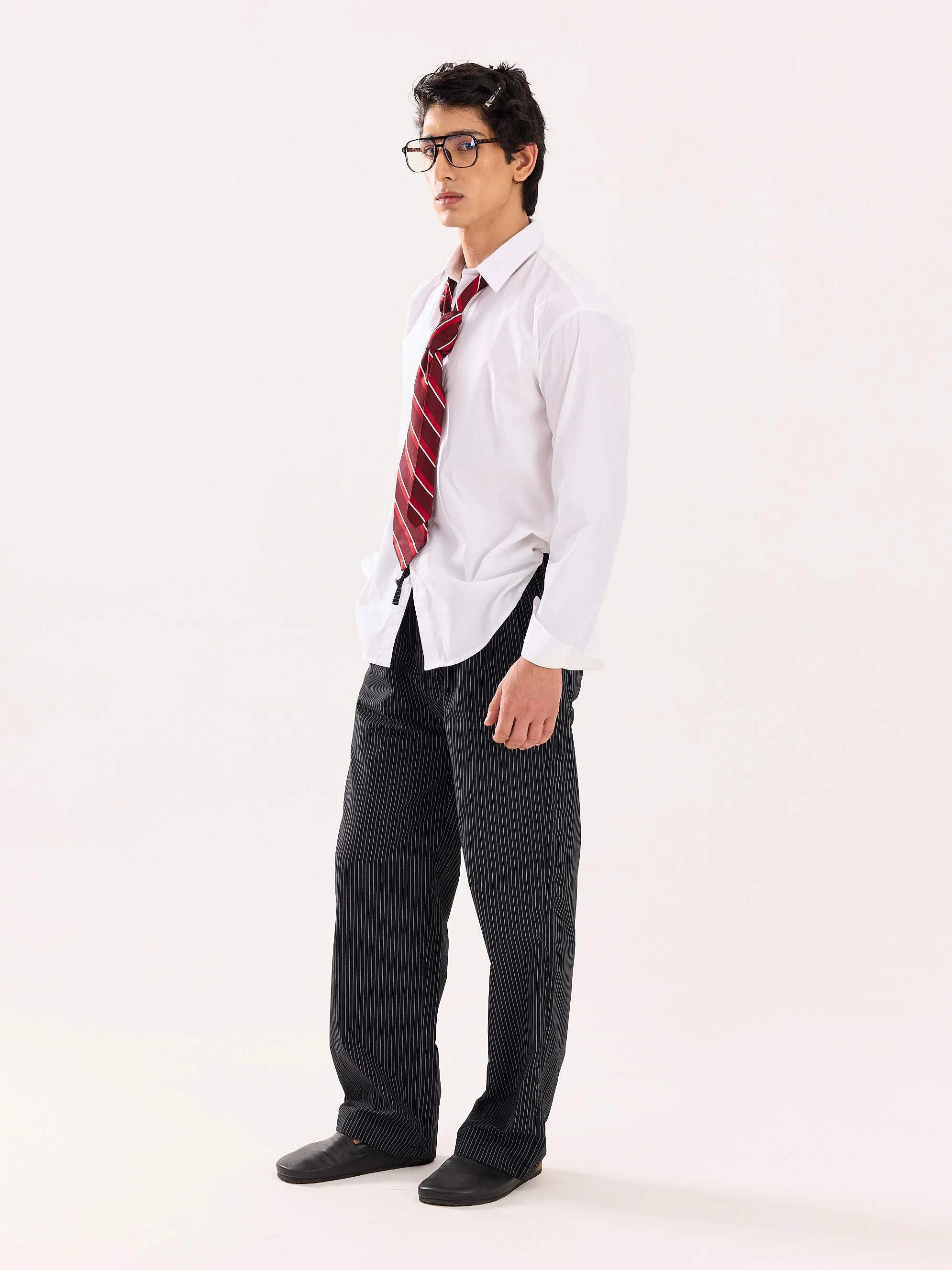 Black Pinstriped Poplin Pull-on Pants - Image 7