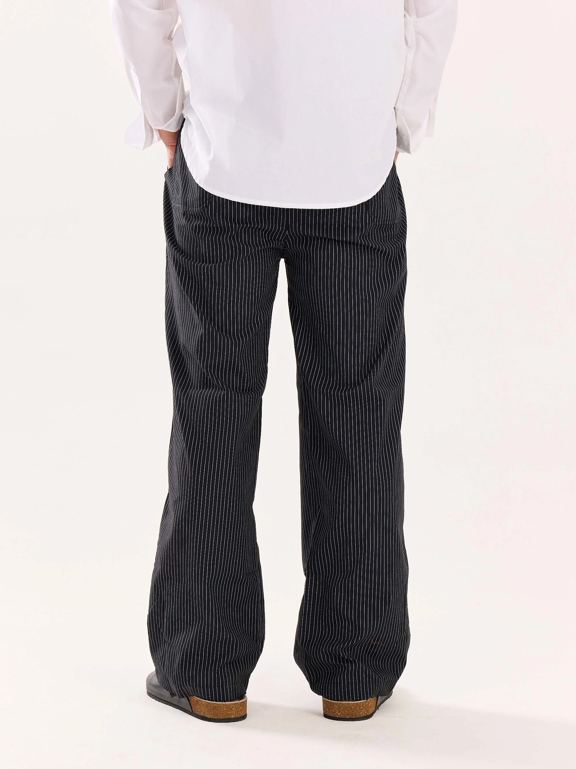 Black Pinstriped Poplin Pull-on Pants - Image 8