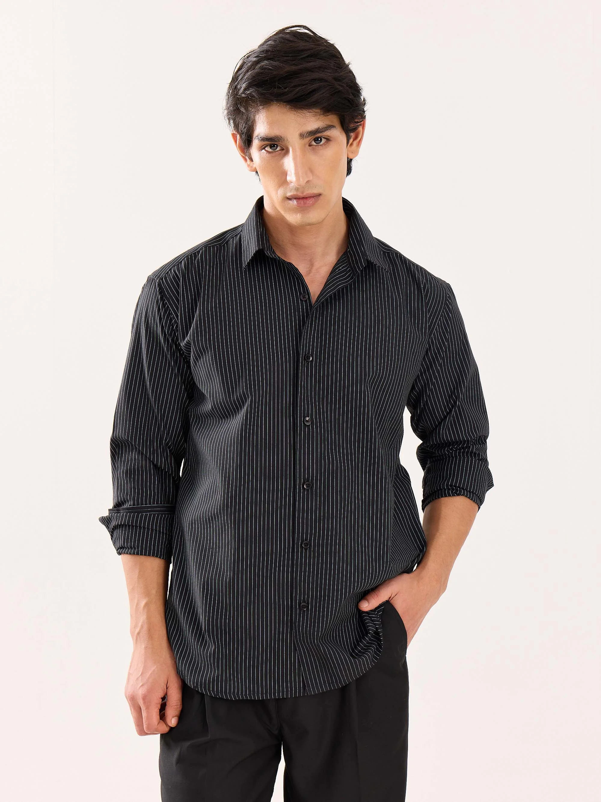 Black Pinstriped Poplin Shirt - Image 3
