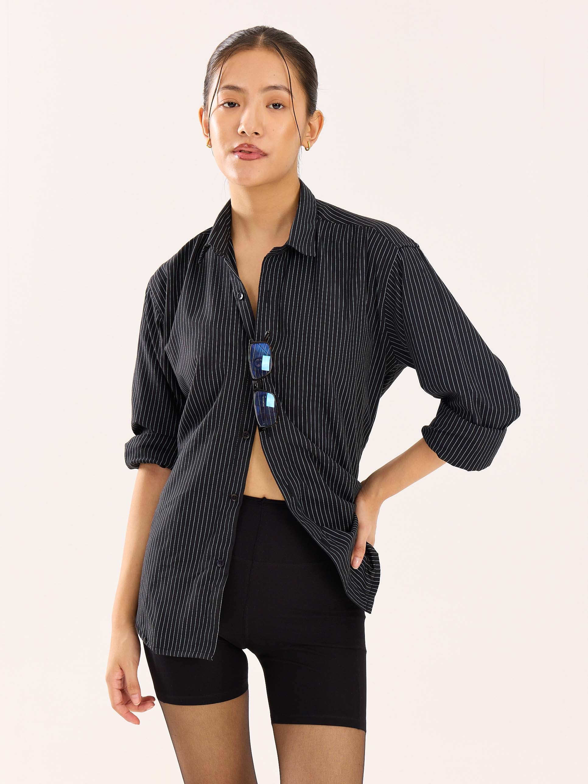 Black Pinstriped Poplin Shirt - Image 4