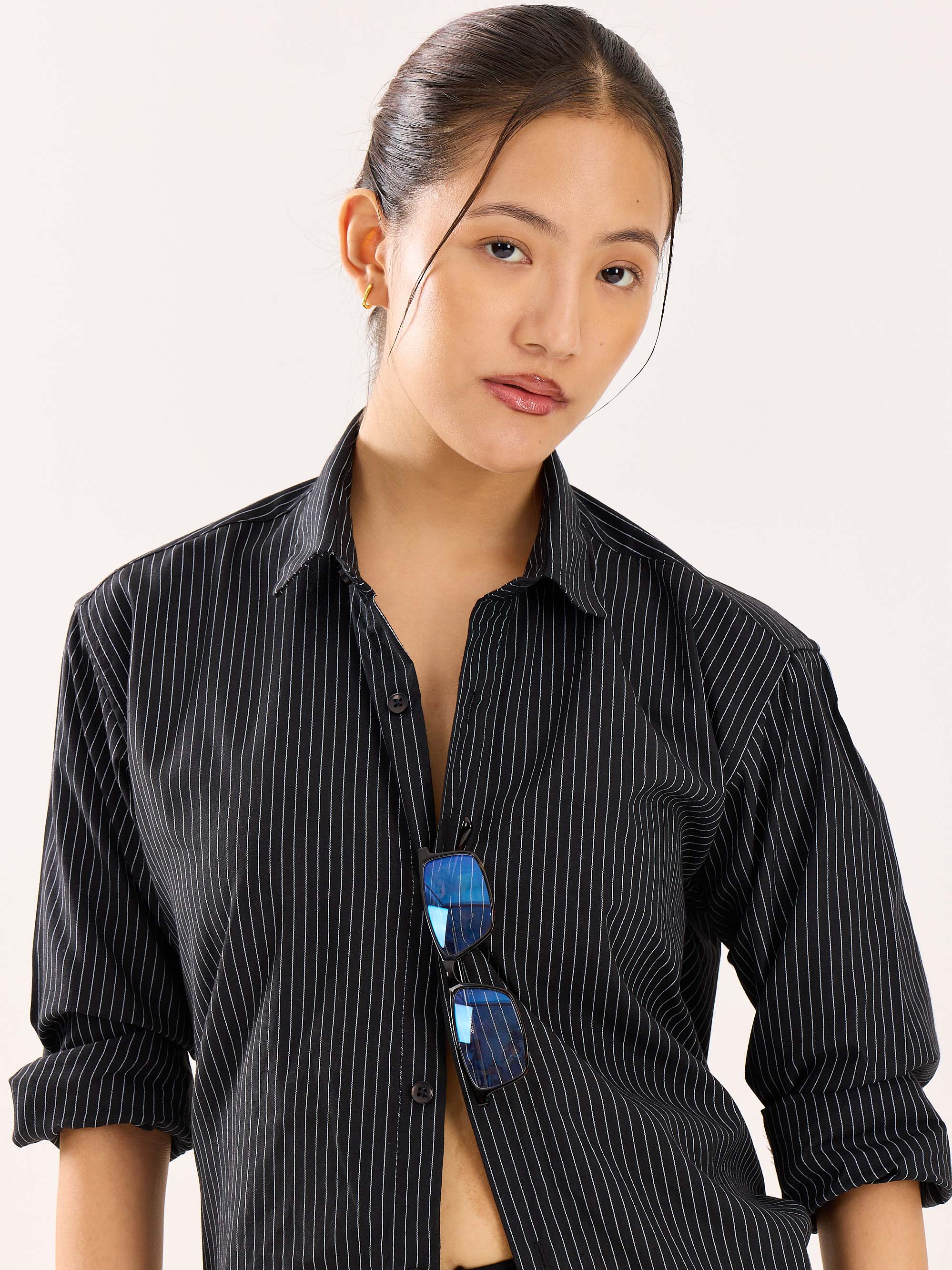 Black Pinstriped Poplin Shirt - Image 5