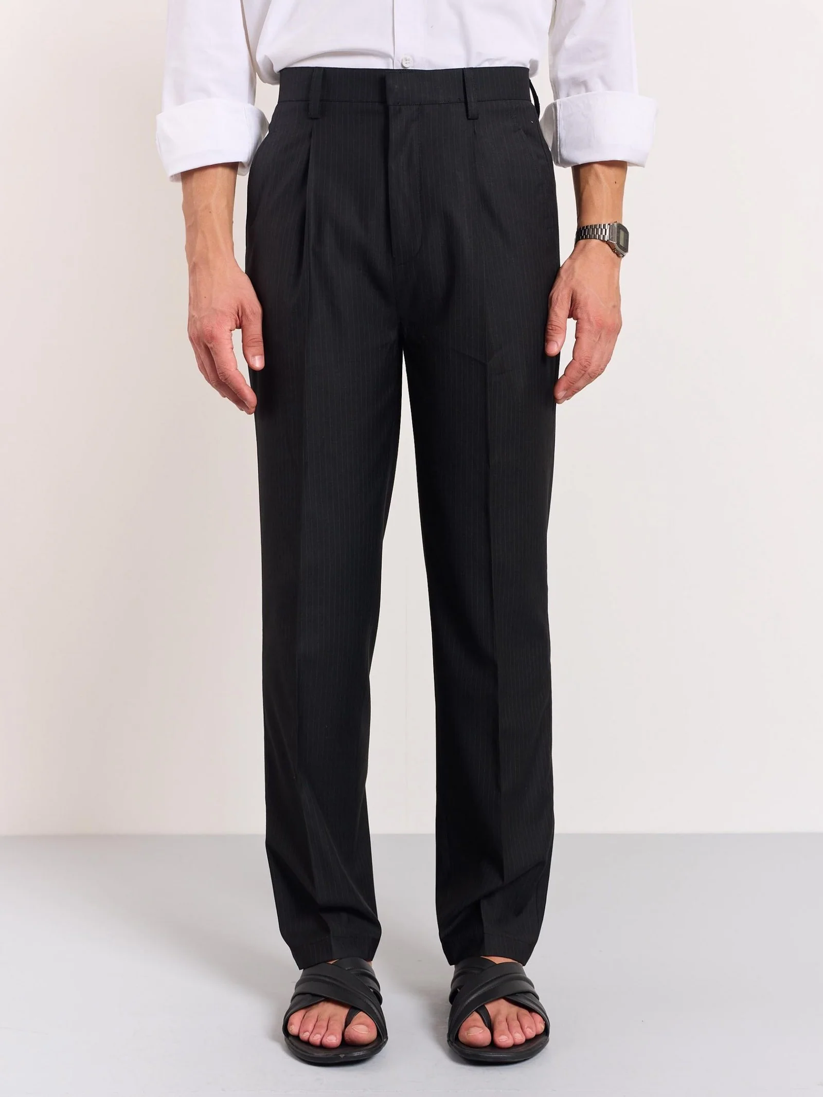 Black Pinstriped Trousers - Image 3