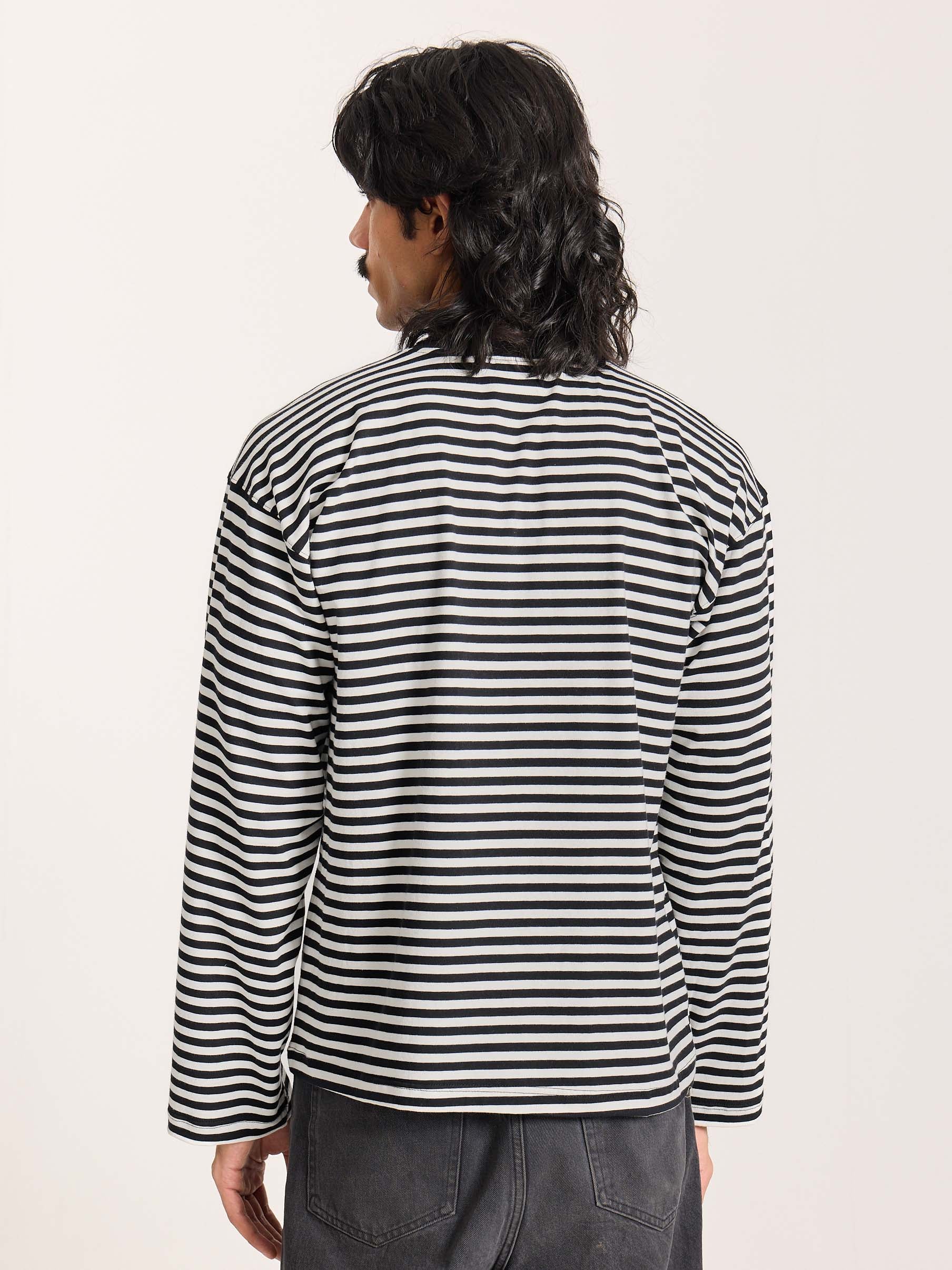 Black Striped Loose Fit Cropped T-Shirt - Image 8