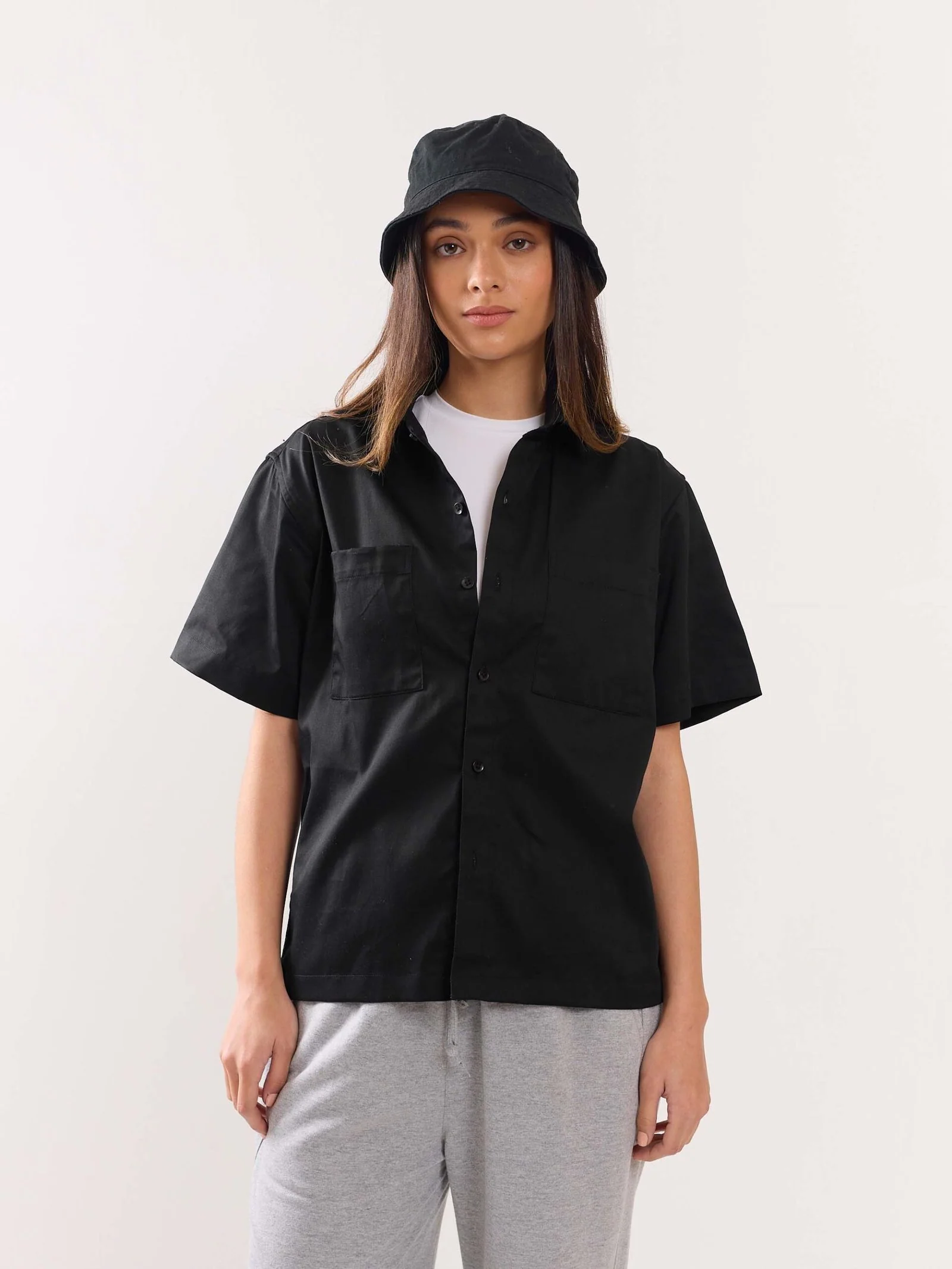 Black Twill Cropped Shirt - Image 4