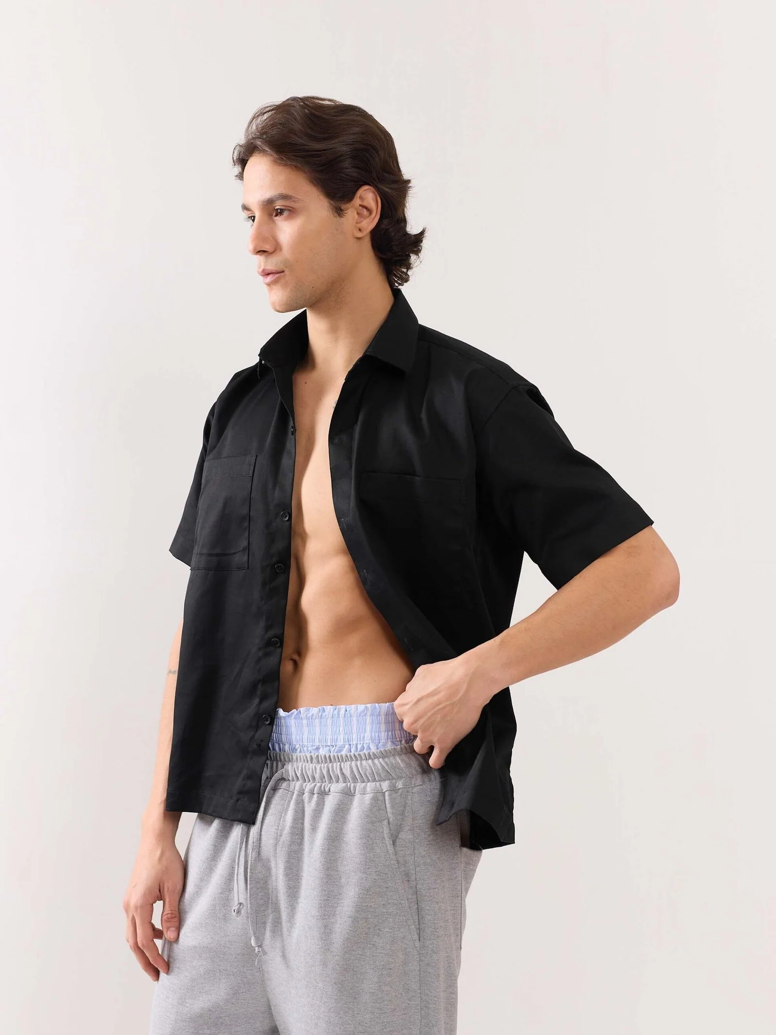 Black Twill Cropped Shirt - Image 5