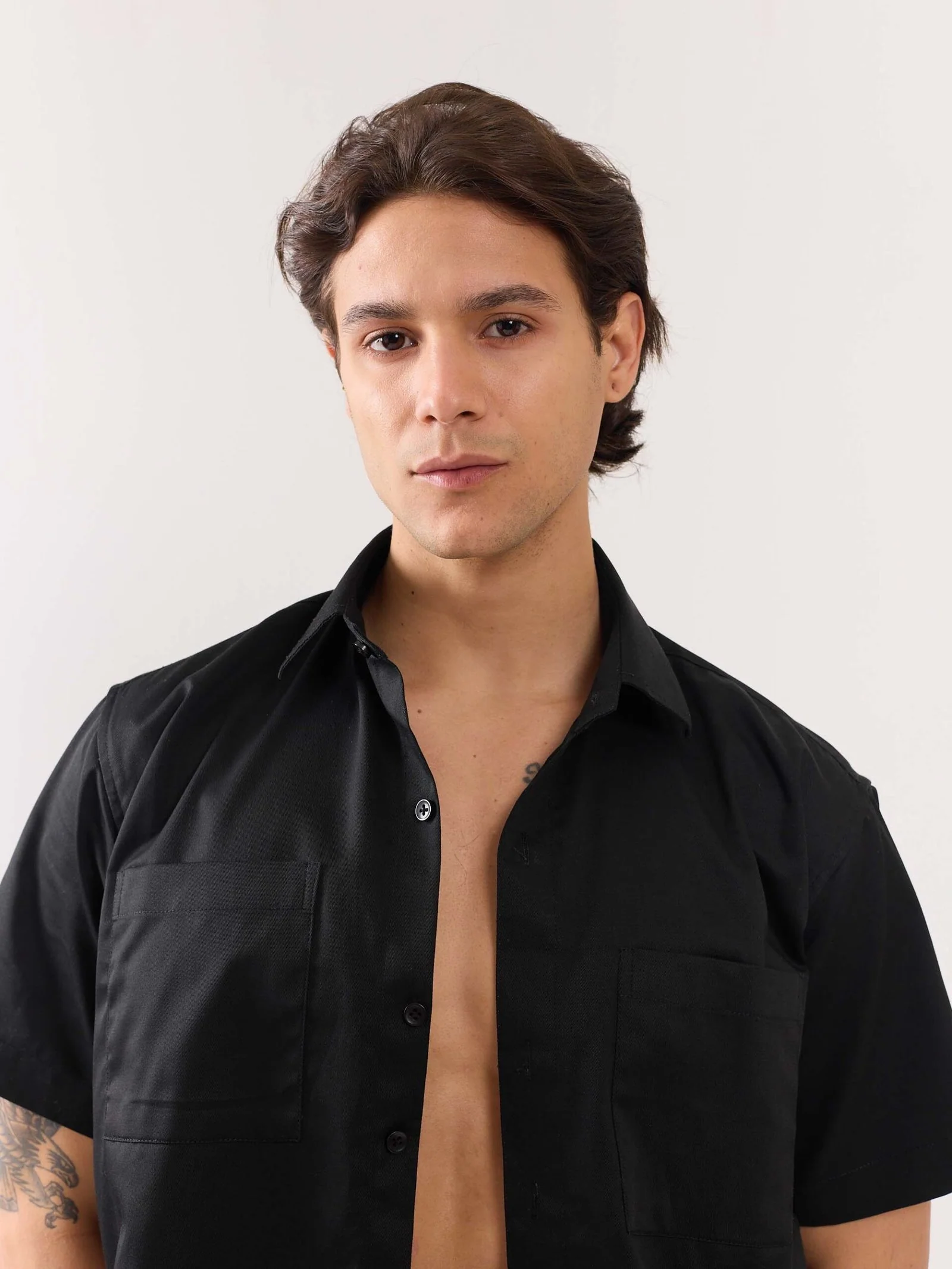 Black Twill Cropped Shirt - Image 6