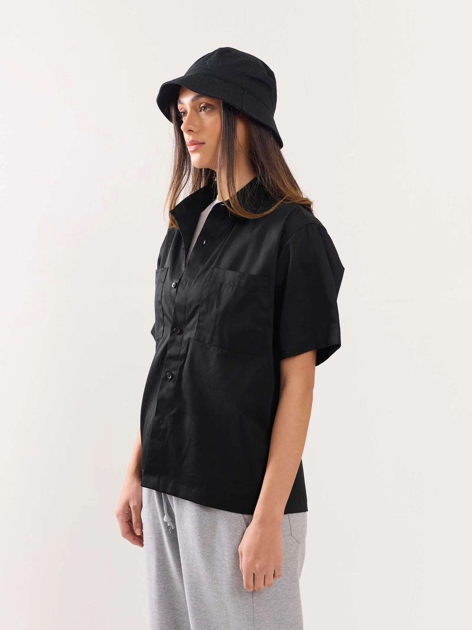 Black Twill Cropped Shirt - Image 7