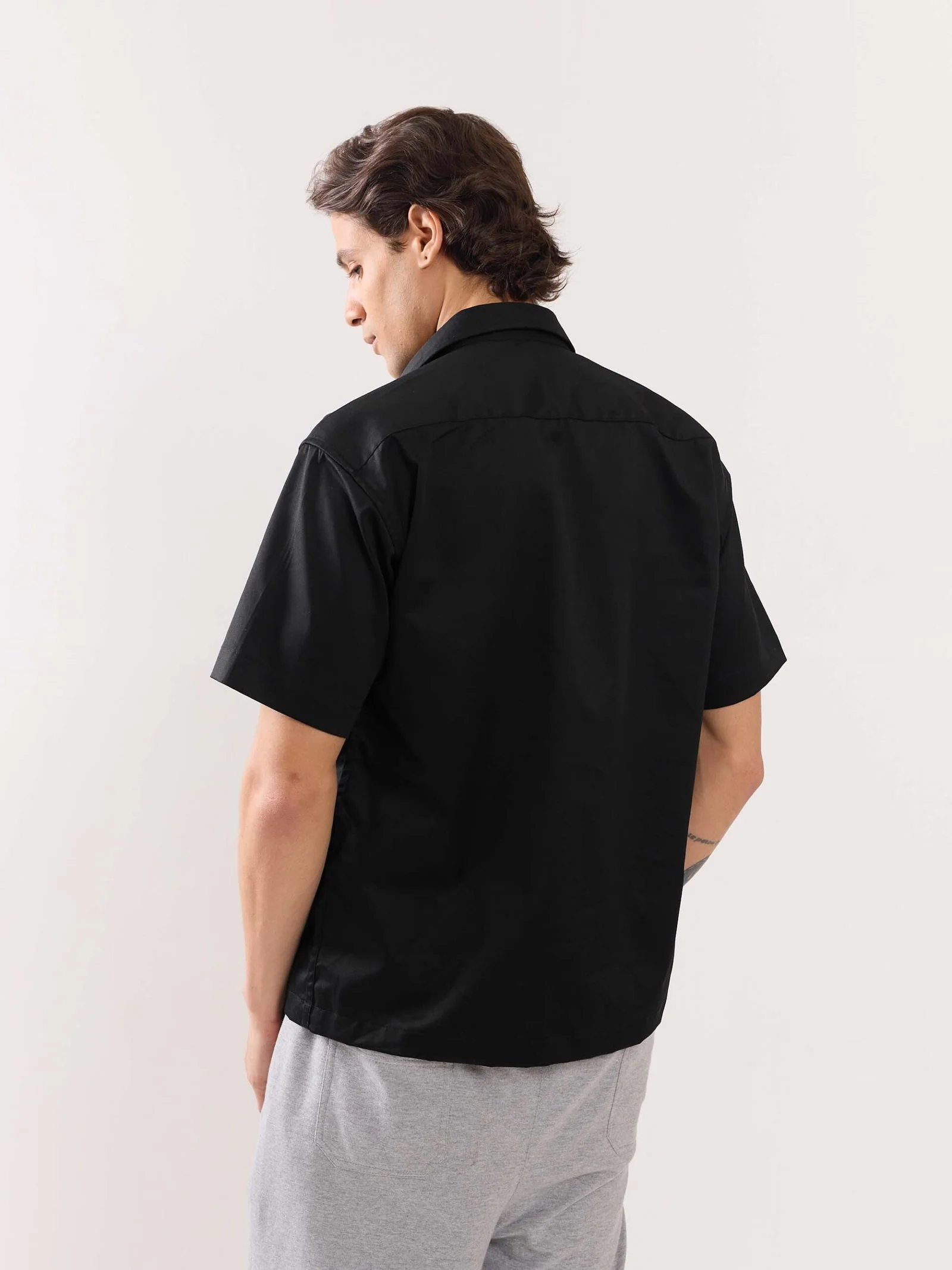 Black Twill Cropped Shirt - Image 8