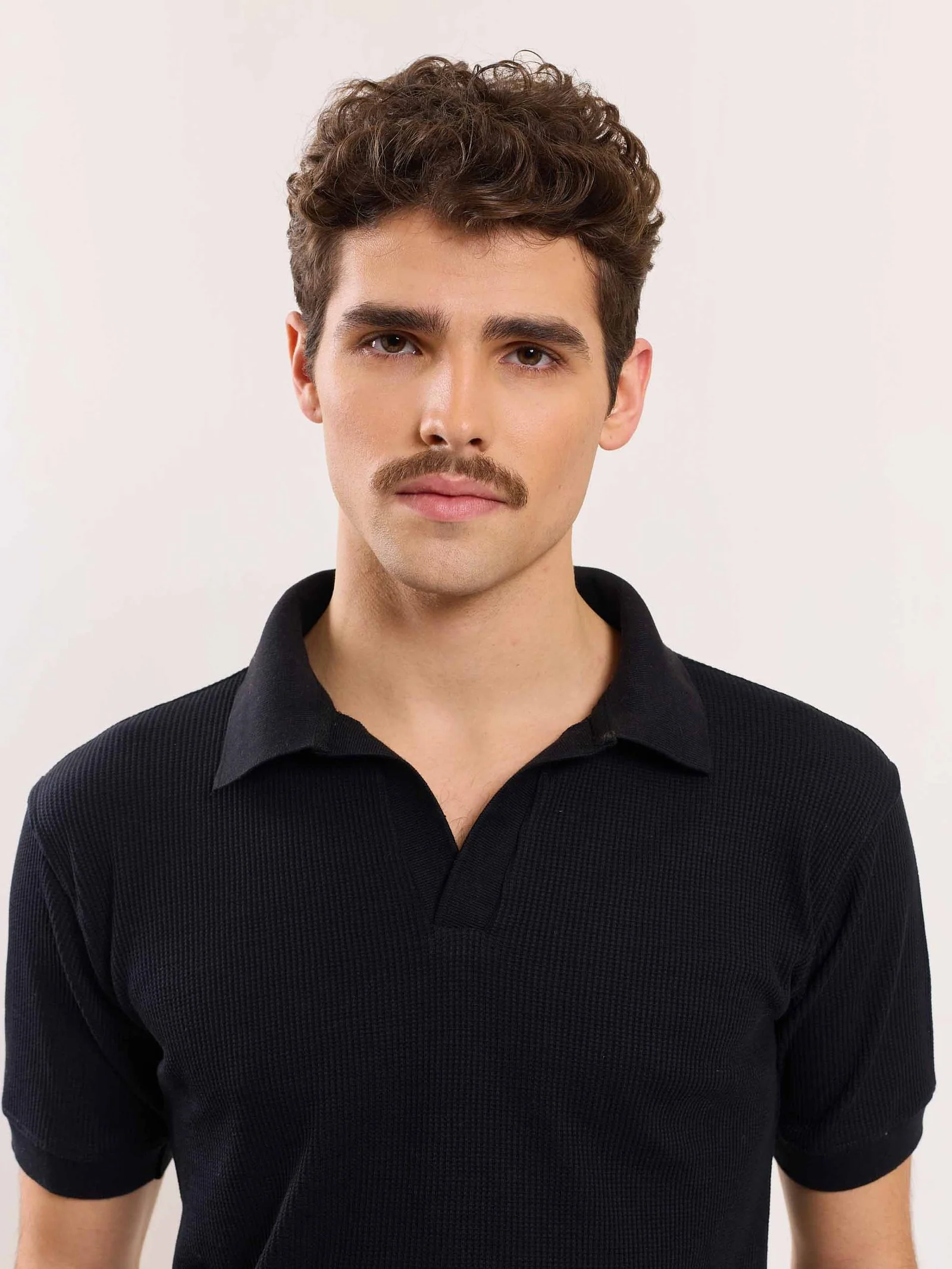 Black Waffle Knit Polo T-shirt - Image 3