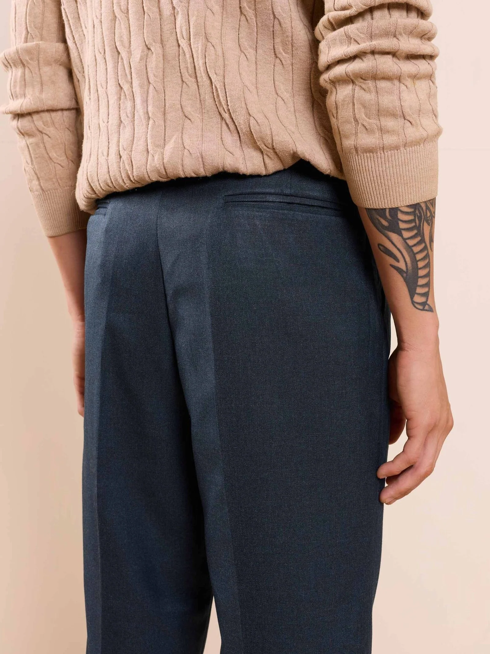 Blue Textured Baggy Fit Trousers - Image 10