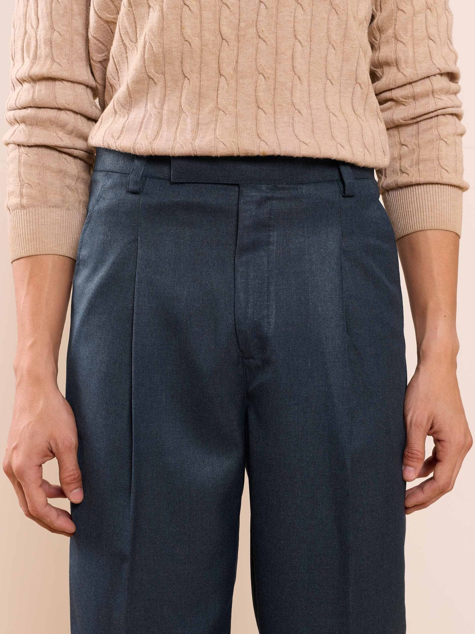 Blue Textured Baggy Fit Trousers - Image 3