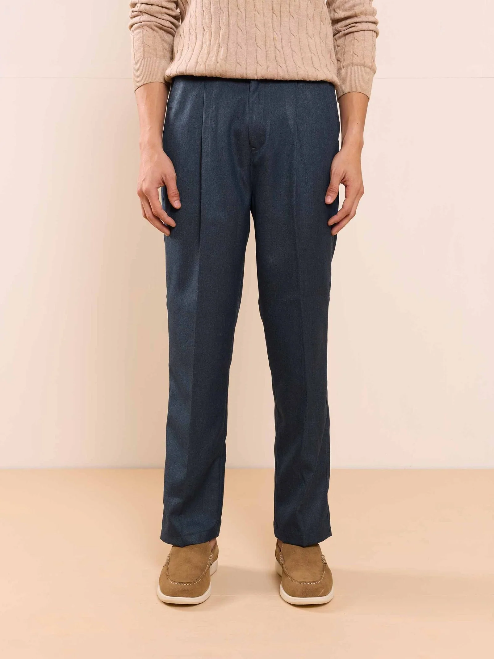 Blue Textured Baggy Fit Trousers - Image 4