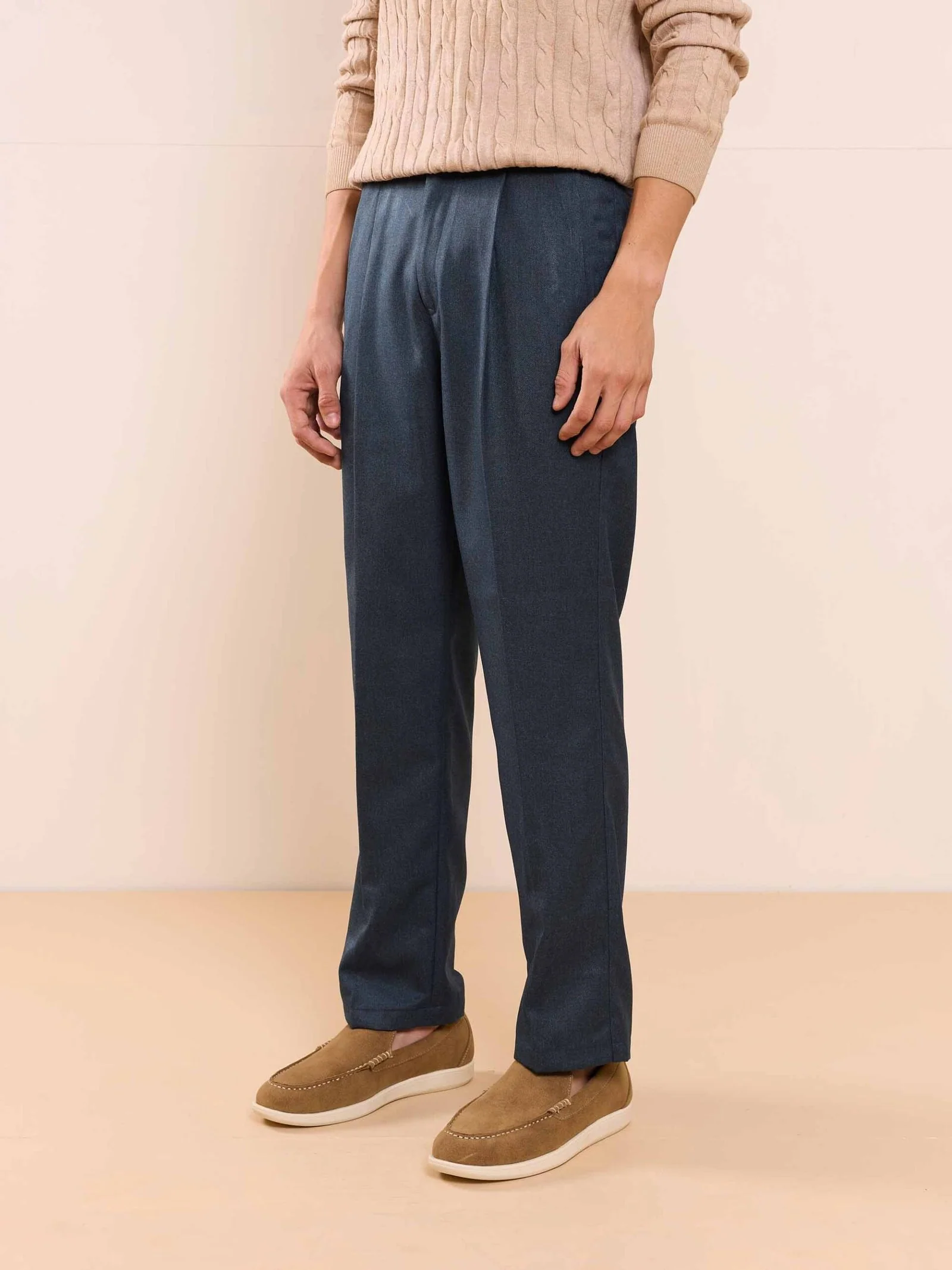 Blue Textured Baggy Fit Trousers - Image 6