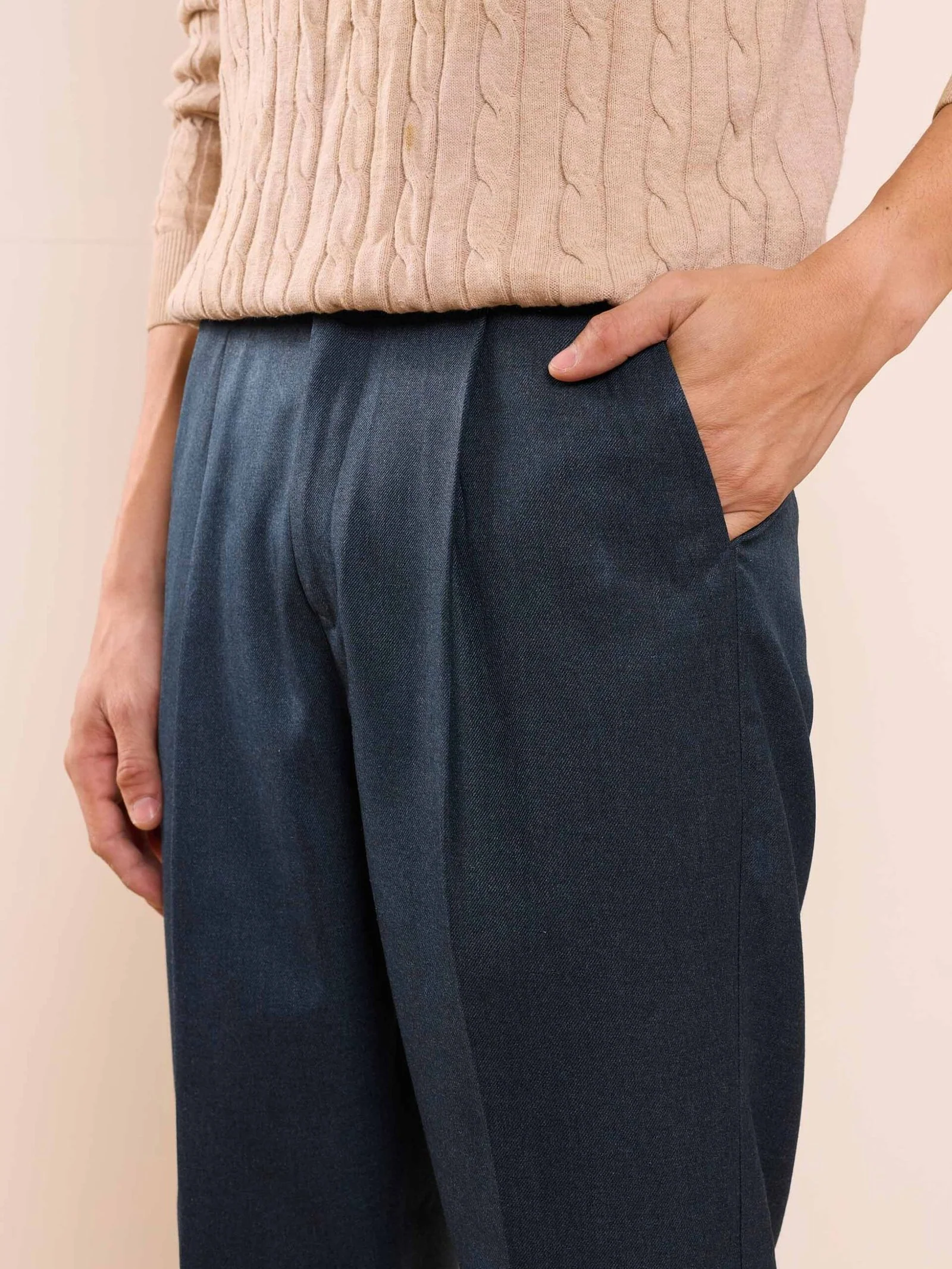 Blue Textured Baggy Fit Trousers - Image 8