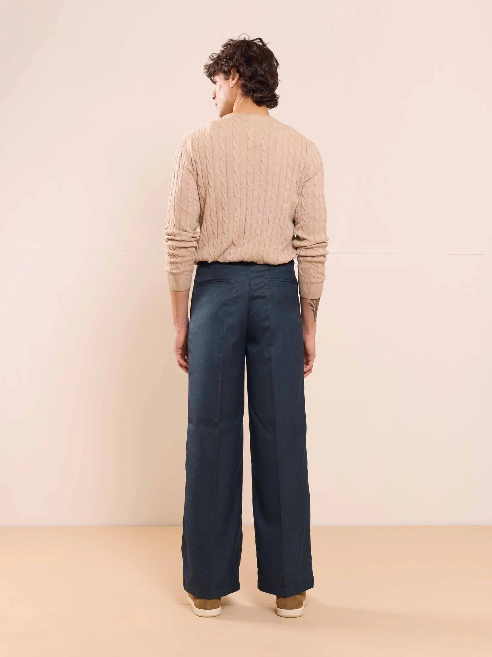 Blue Textured Baggy Fit Trousers - Image 9