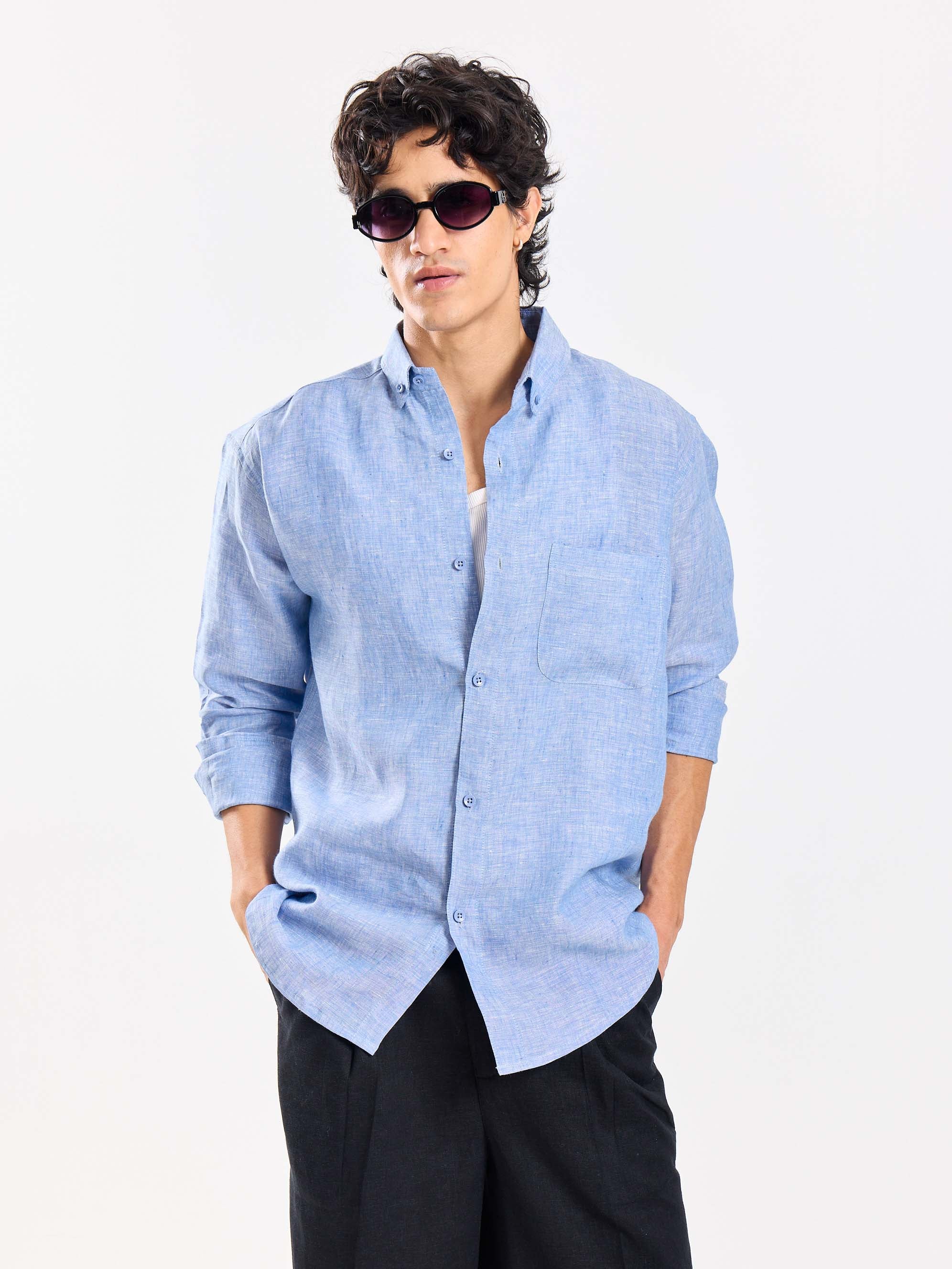 Blue Chambray Irish Linen Shirt - Image 2