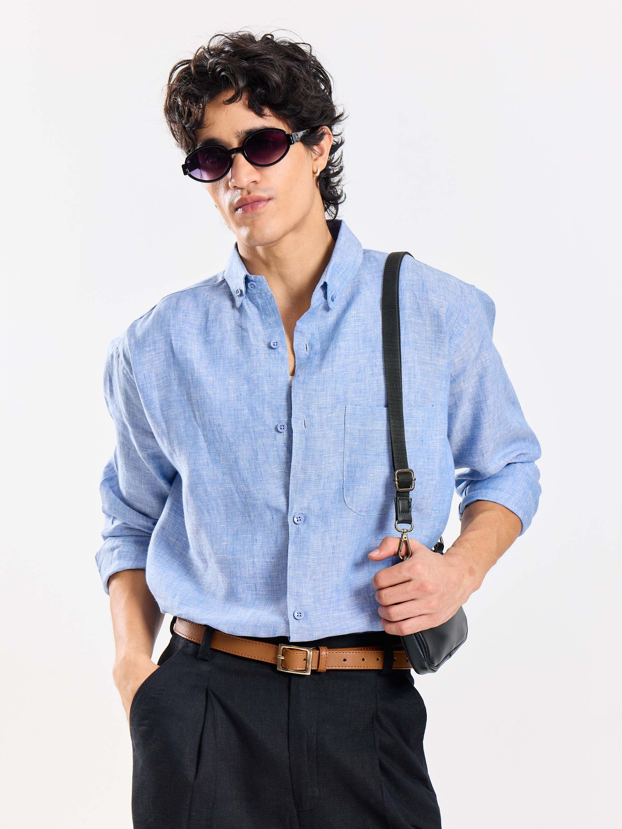 Blue Chambray Irish Linen Shirt - Image 5