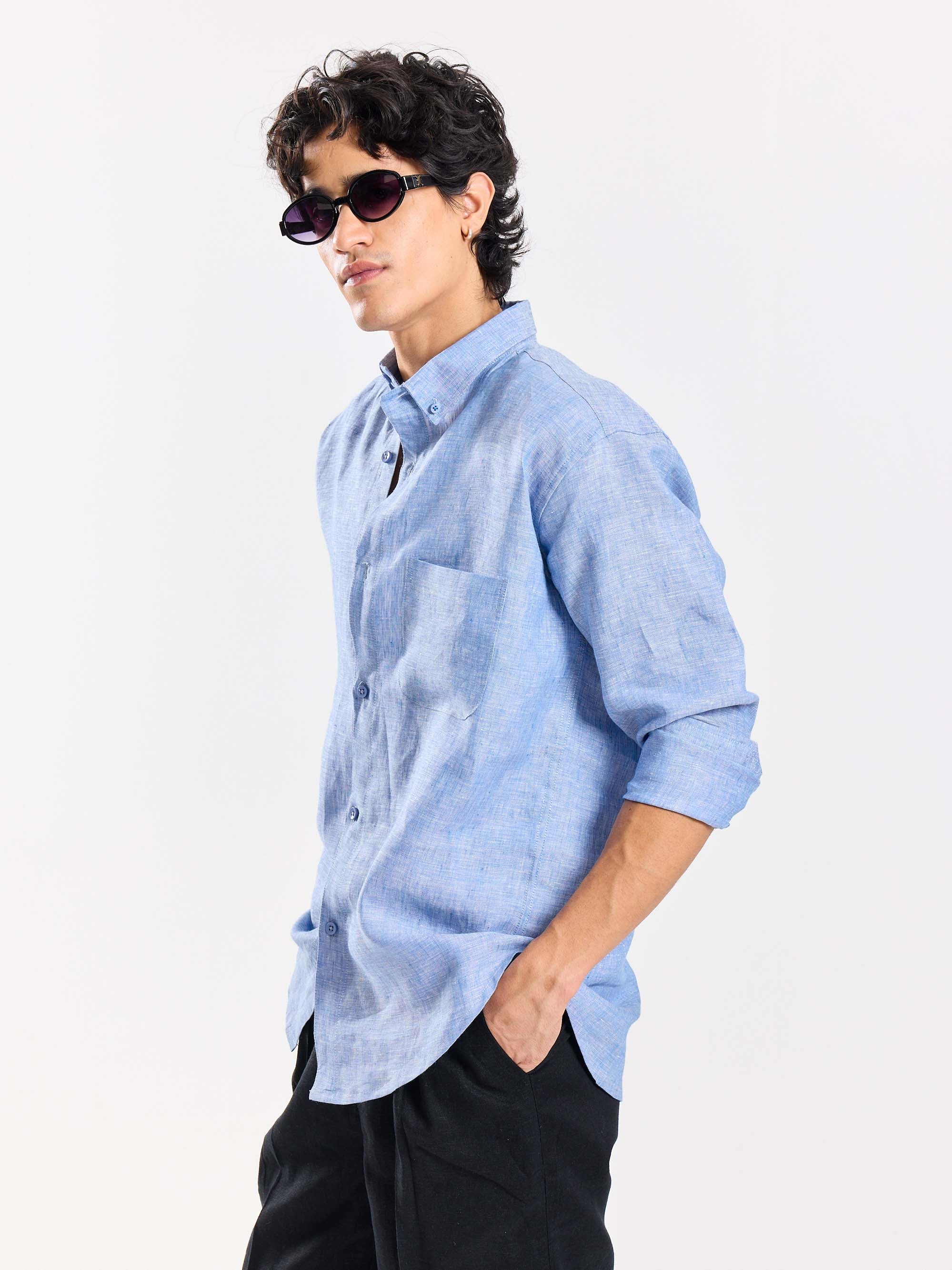 Blue Chambray Irish Linen Shirt - Image 6