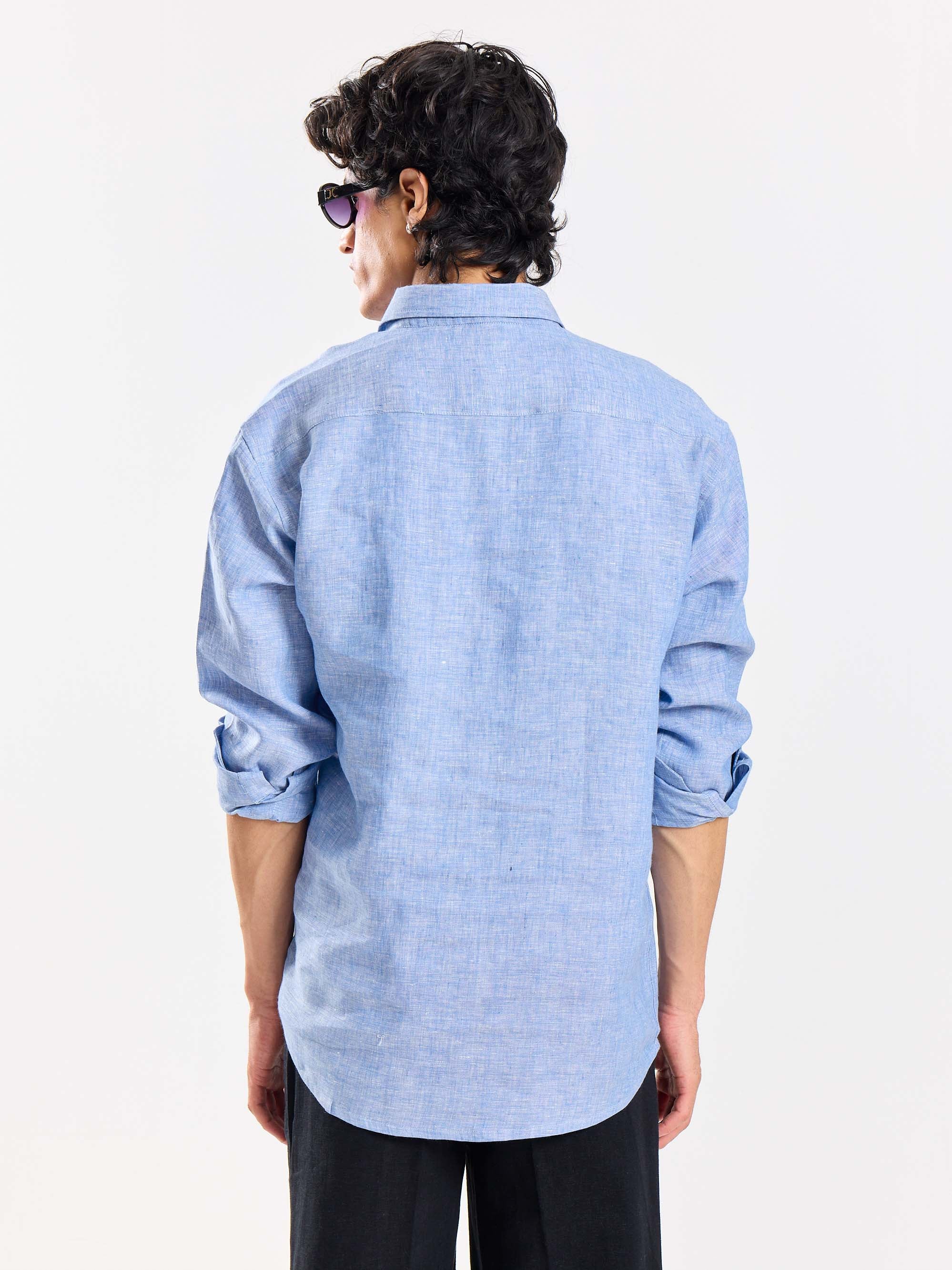 Blue Chambray Irish Linen Shirt - Image 7