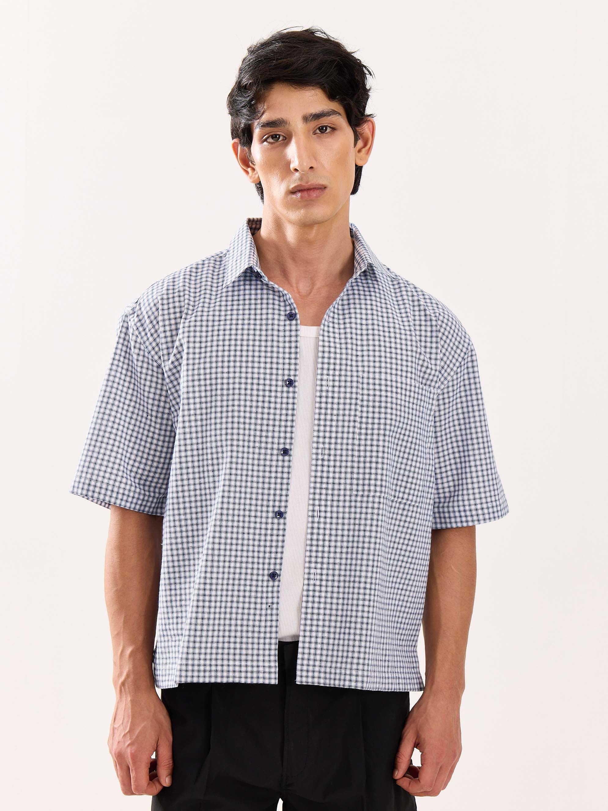 Blue Checkered Cropped Shirt - Image 3